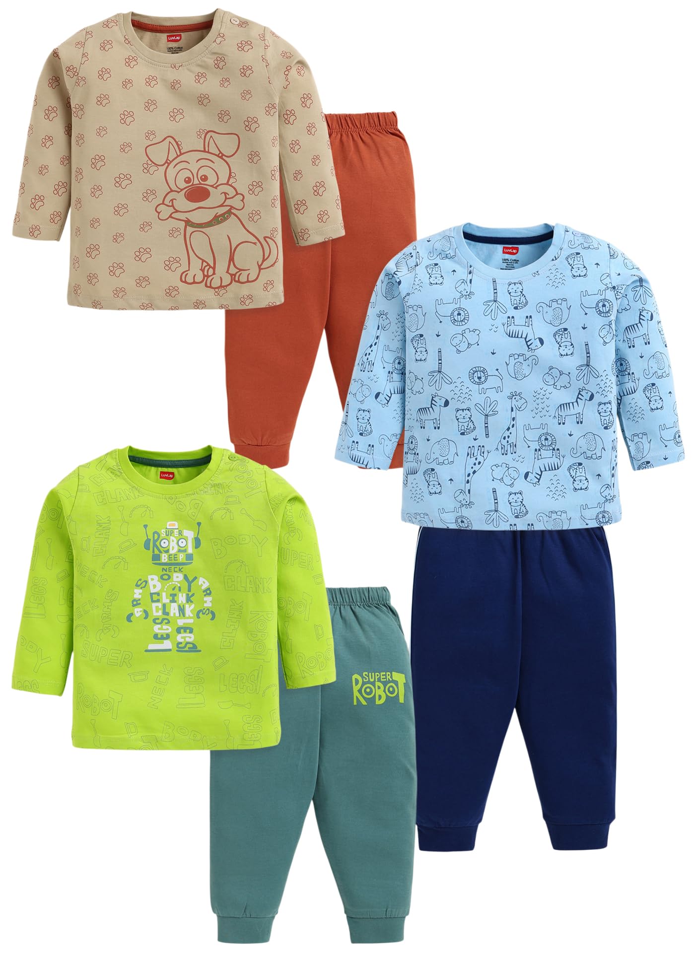 Baby Boys 100% Cotton Full Sleeve Boys T-Shirt & Pyjama Sets, Pack Of 3-image-0