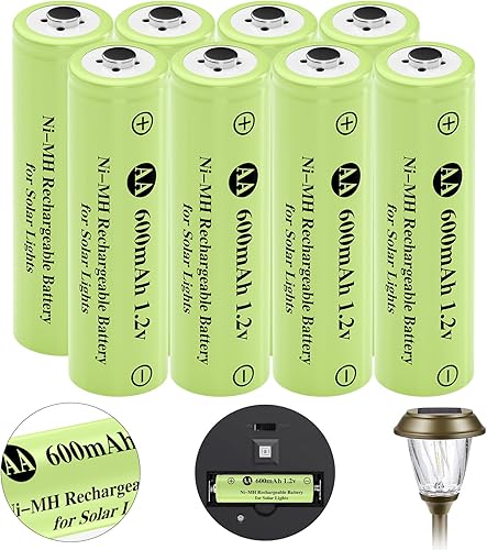 Ni-MH Baterías AA recargables, pilas solares AA de 600 mAh 1.2 V para paisajismo de jardín, luces solares al aire libre, luces de cadena, luces de