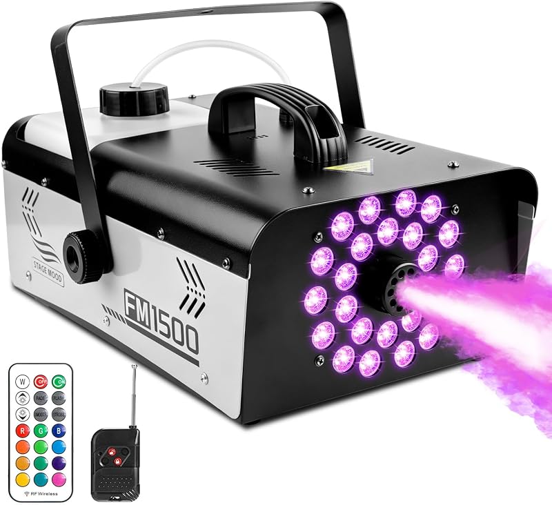Máquina de humo de 1500 W con 24 luces LED - Máquina de humo de 20000 CFM | Para Halloween al aire libre, interior, fiesta, escenario, boda, DJ: tanque de 2 litros, 13 colores, 4 modos, control remoto dual