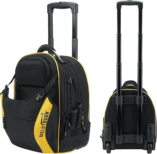 Miniatura 10 de MELOTOUGH Bolsa de herramientas rodante con luz LED con mango telescópico, bolsa de herramientas rodante resistente con ruedas, bolsa de
