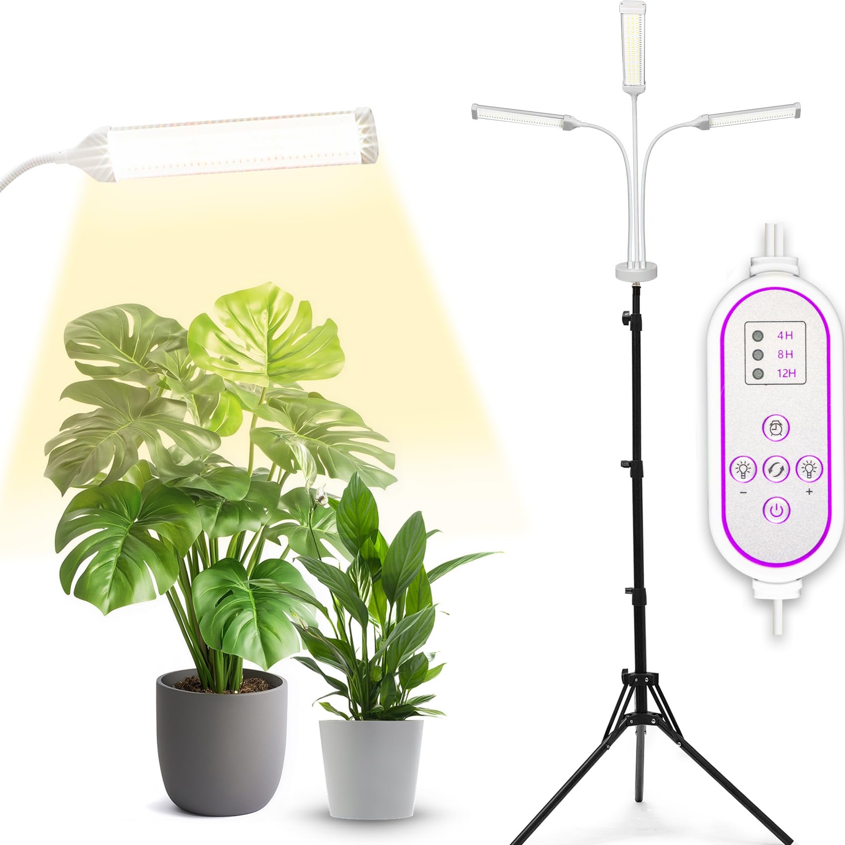 Secefeao Pflanzenlampen LED Vollspektrum 315 LEDs, Pflanzenleuchte Pflanzenlicht mit Ständer Pflanzen LED Wachstumslampe für Pflanzen mit Zeitschaltuhr 3 Farbmodi 10 Lichtstärken (315 LEDs Stand)