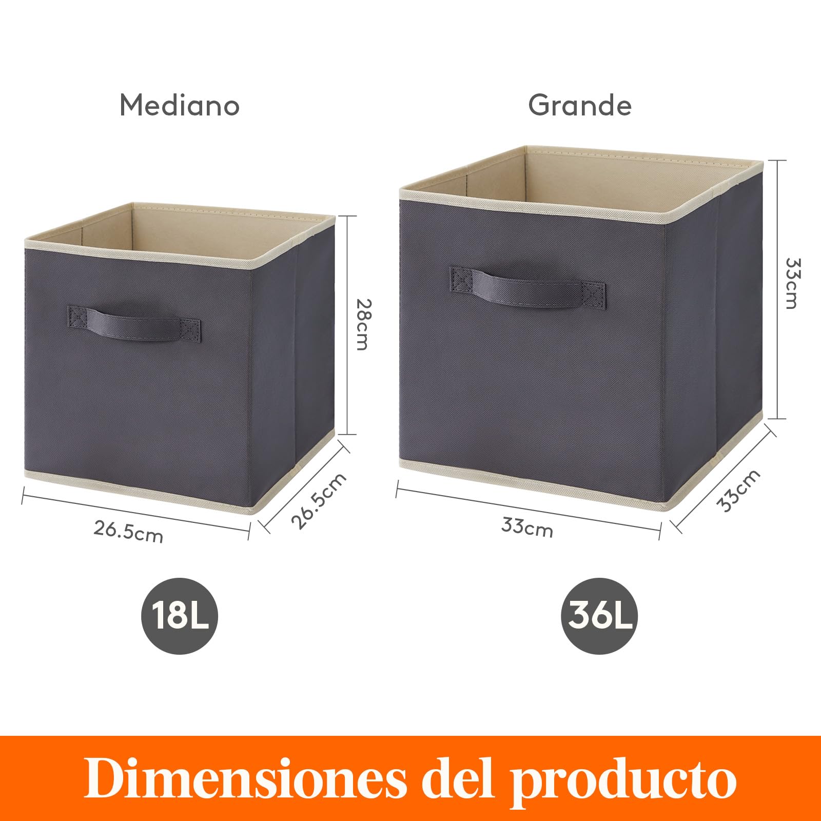 Lifewit Juego de 10 Cubos de almacenamiento plegables, Cestas de Almacenamiento de Tela, Cajas de Almacenamiento con asas, Organizadores para ropa, Juguetes, 33 x 33 x 33 cm, 36 L, Gris