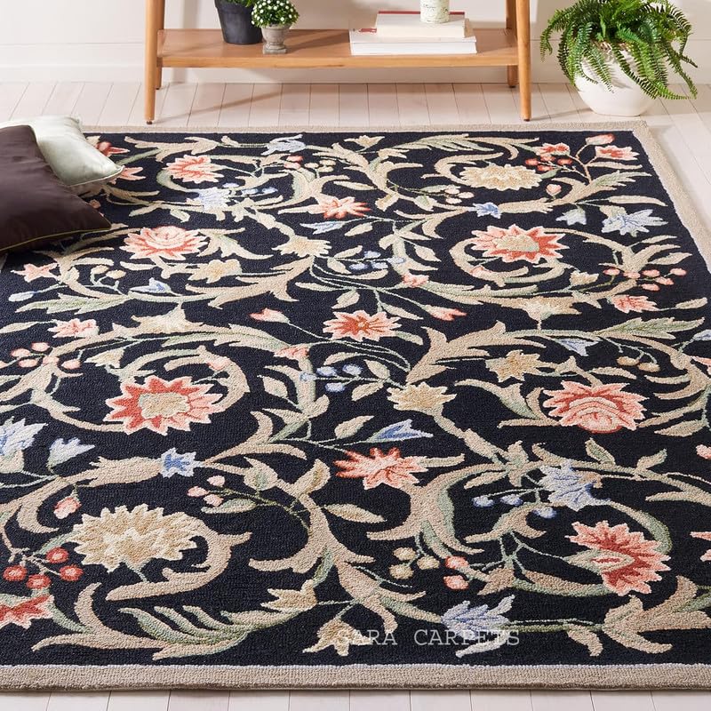 Modern Abstract Hand Tufted Wool Floor Carpet for Home decore Living Room|Home and Bedroom & Hall 6x6 feet (180 x 180cm) Black H6-image-37