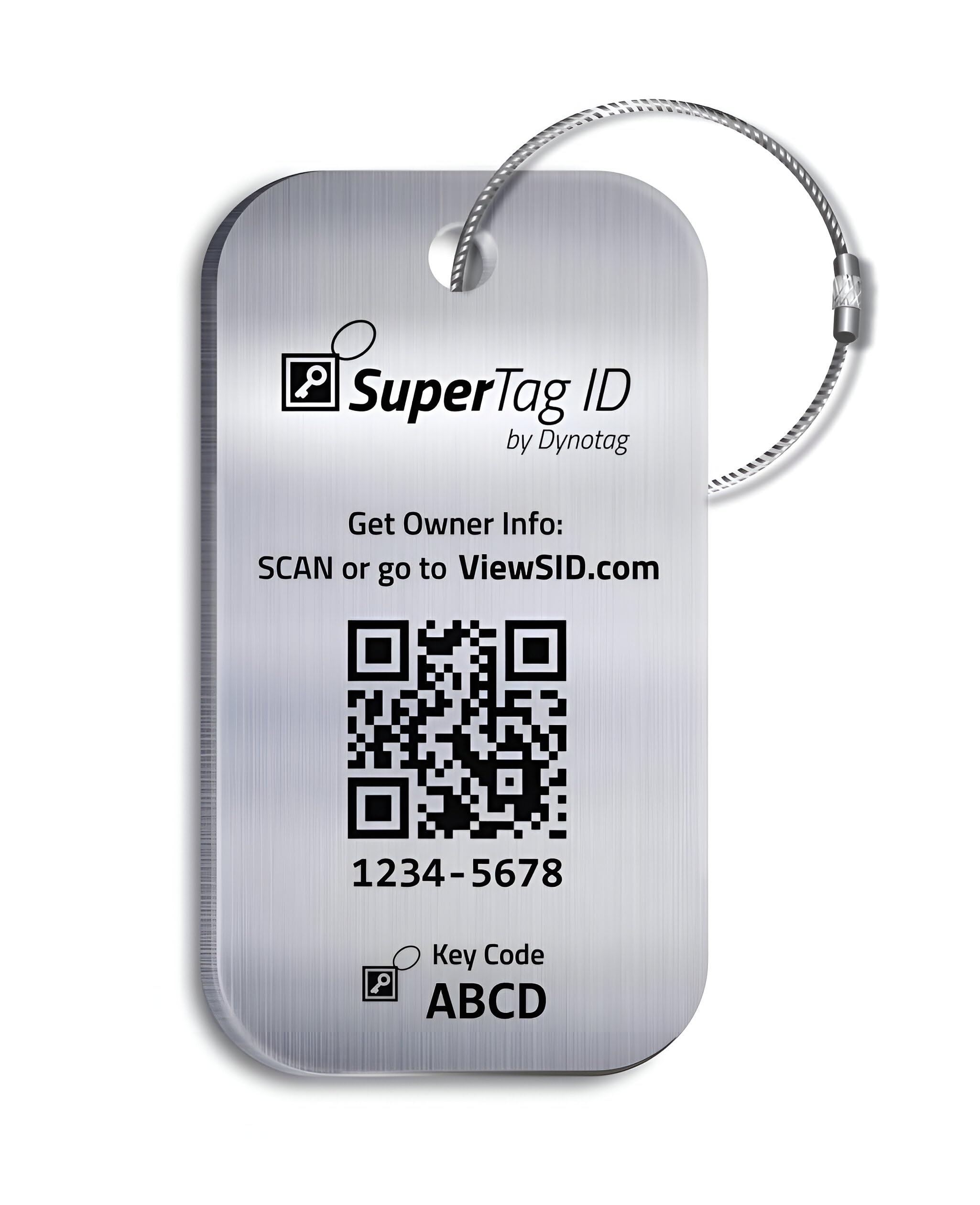 Dynotag® Sentry Series Solid Metal Web Enabled Smart Luggage Tag ID + Steel Loop, with DynoIQ™ & Lifetime Recovery Service (Brushed Steel)