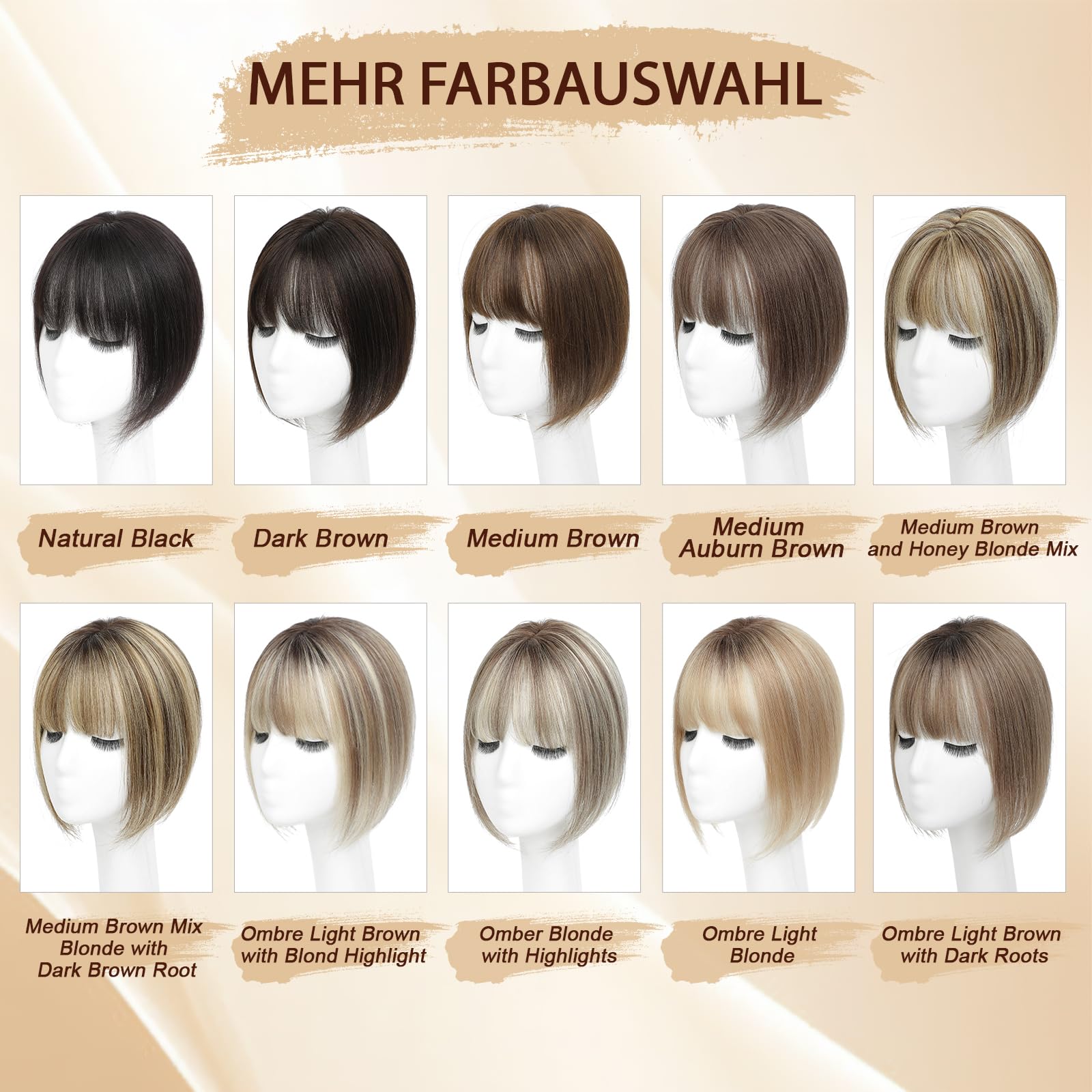 Echthaar-Topper für Frauen, Natürliche Echthaar Haarteile bei dünnem Haar, Damen Topper mit Pony, 10 Zoll zur Abdeckung grauer Haarpartien (Ombre Light Brown with Blond Highlight)
