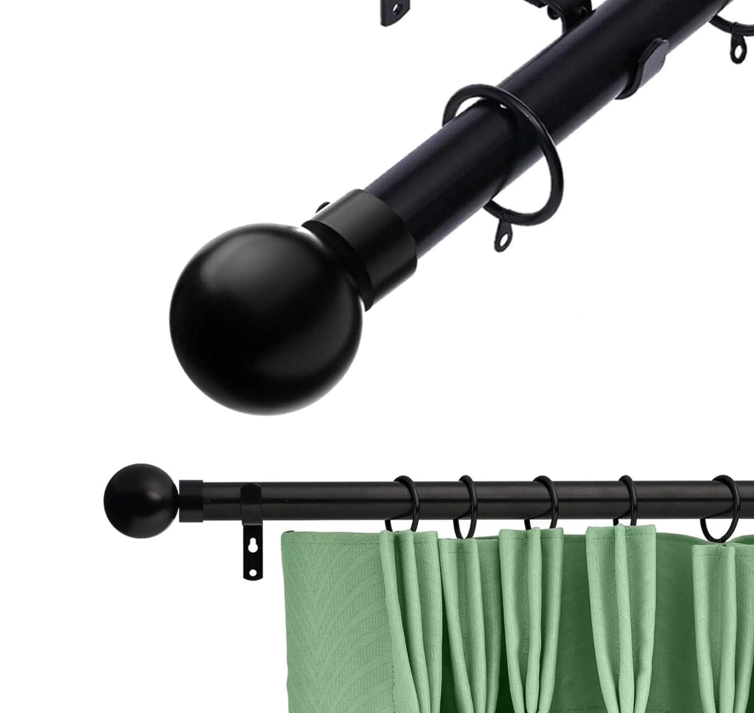 Lister Cartwright Obsidian Black Ball Finial Curtain Pole 28mm Extendable Rod Metal Finish Easy Fit(210-320 cm)