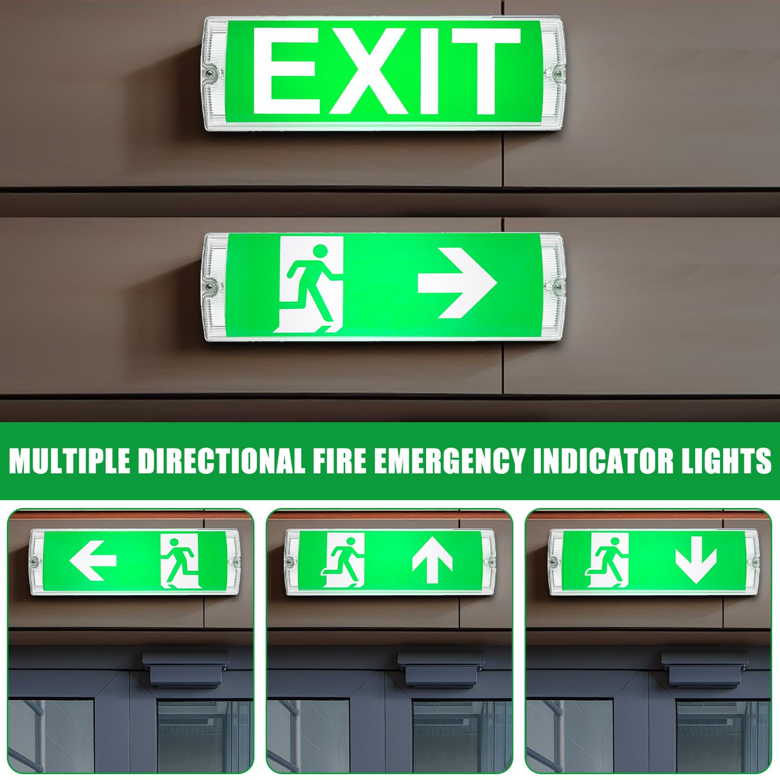 LED Notbeleuchtung, IP65 Dauerlicht LED Notleuchte, Fluchtwegleuchte, Notausgangsschild inkl mit Notstromakku 3H, 5 Notausgangspiktogramm, 100 Lampenperle Wasserdicht Notleuchte für Wandmontage