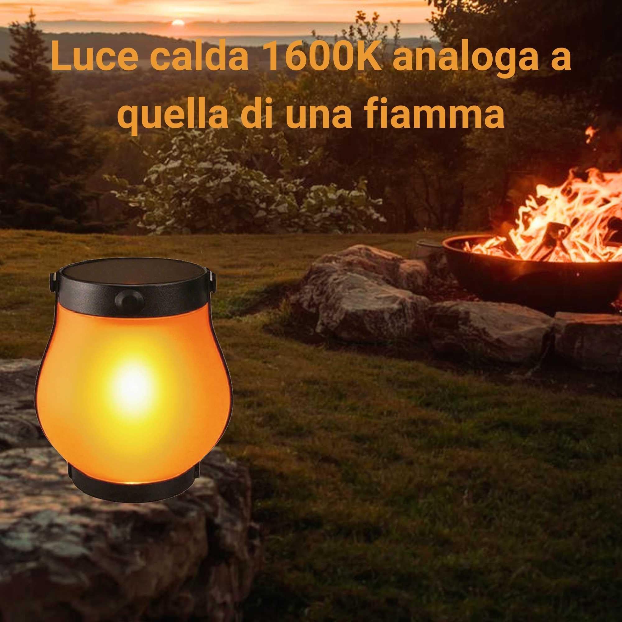 Sigmaled lighting - Lampada Solare Effetto Fiamma o Luce Continua, Lanterna da Esterno LED IP44 Crepuscolare, Lampade da Giardino a Ricarica Solare oppure USB, 48-50 Ore di Autonomia, 2 pezzi