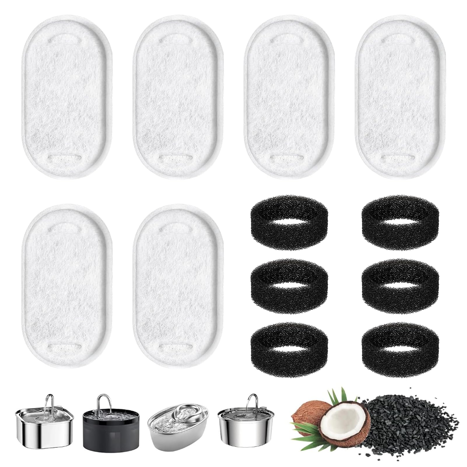 12Pcs Cat Fountain Filters, Cat Water Filters Replacement, 6Pcs Activated Carbon Filter And 6Pcs Foam Filter