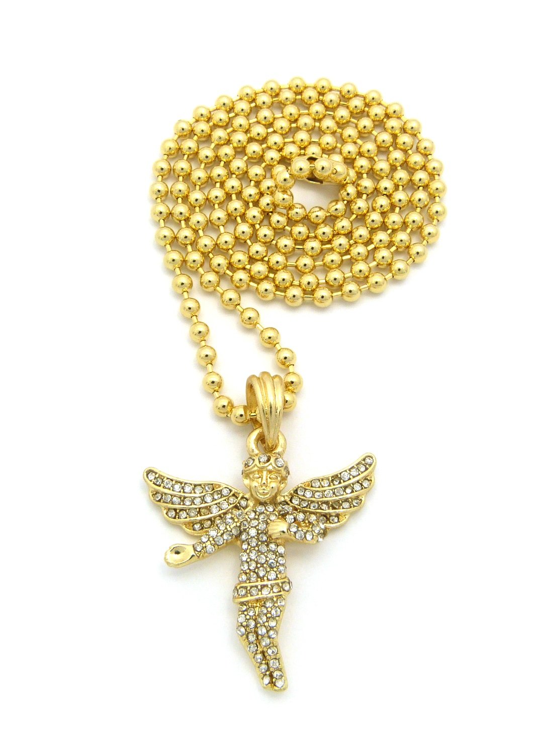 NYFASHION101 Iced Out Micro Angel Pendant 3mm 27" Ball Chain Necklace