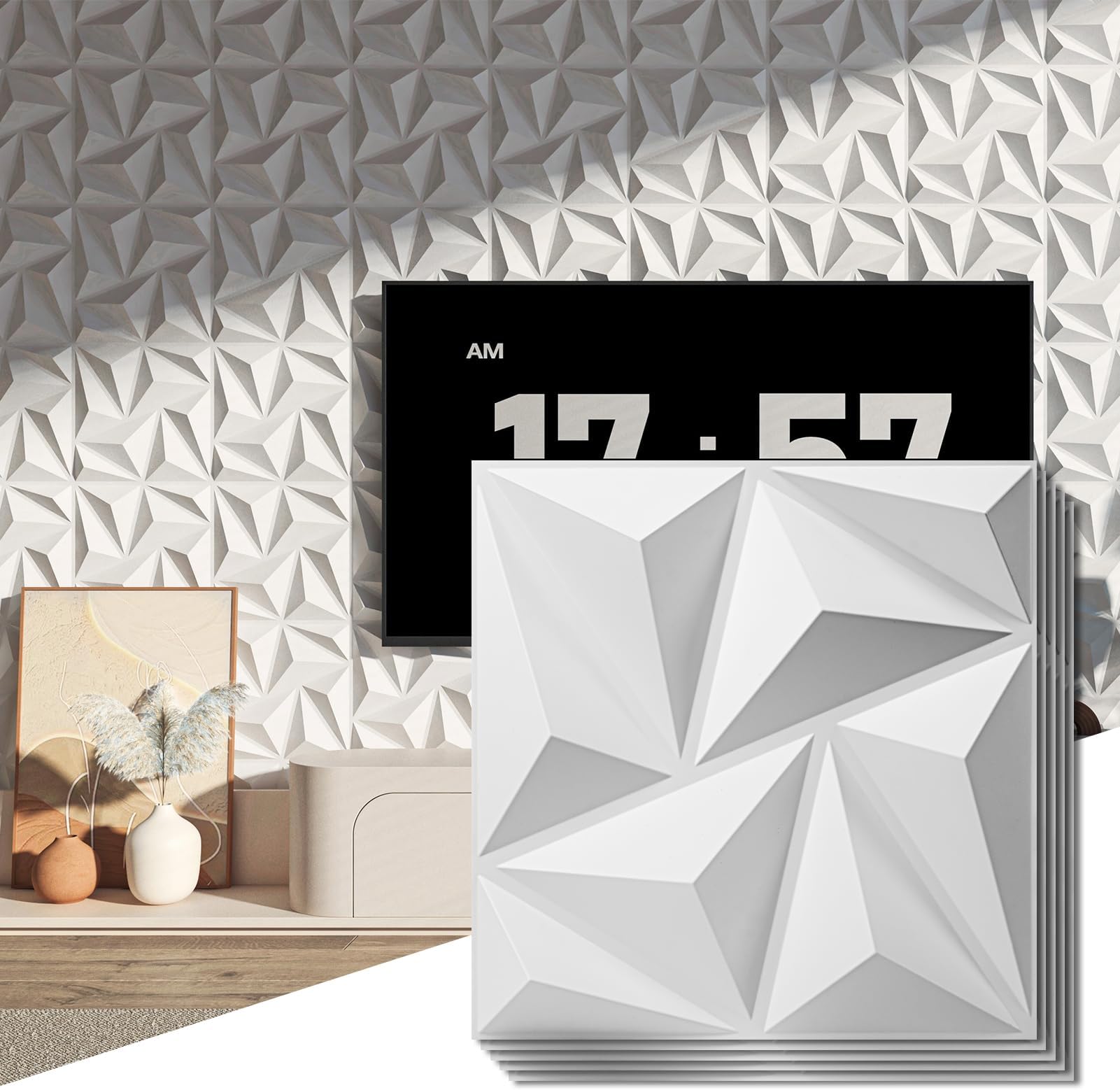 Art3d 3D Wall Panels 20 Pack, 11.8" x 11.8" (19 Sq.ft) PVC Wall Panels, Glue Up Wall Decor for Living Room, Bedroom, Office, White