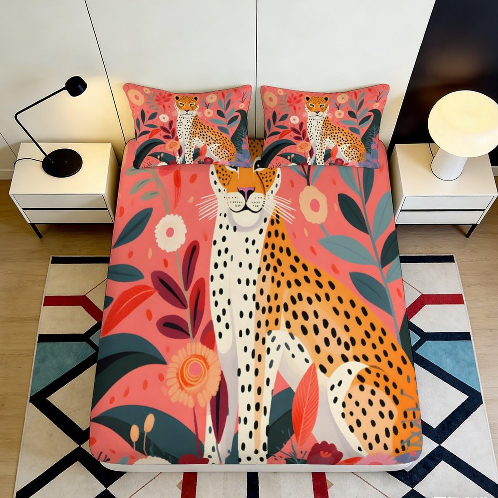 Pnayamiorkfel Style-9 3D Printed Leopard Floral Fitted Sheet Microfiber Soft Breathable Animal Bed Cover For Bedroom Guest Room Decor 90X200x25cm