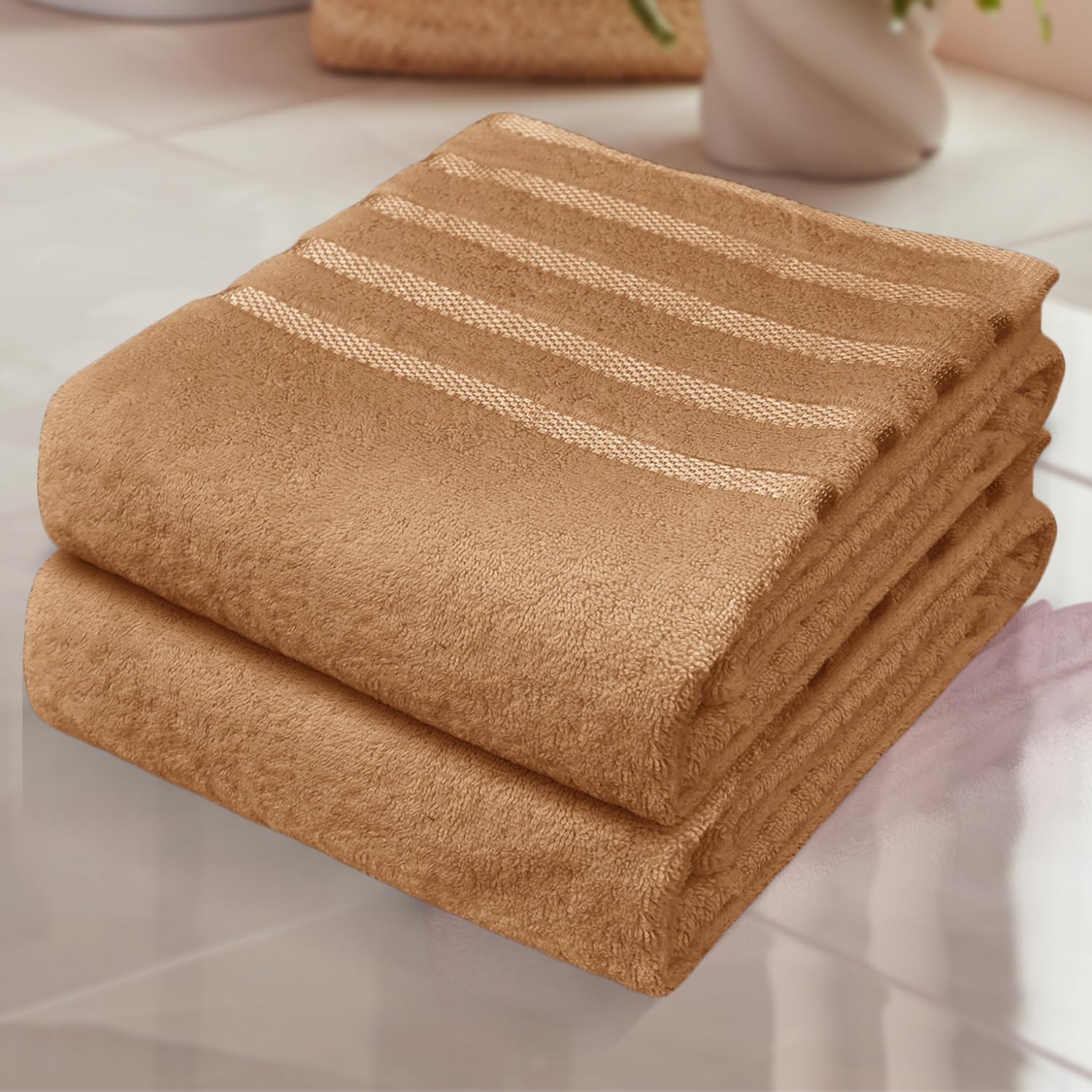 Zzzmrh Beige Luxury 2 Pack Jumbo Bath Sheets 90X180cm, Egyptian Cotton Large Bath Towels - Quick Dry Highly Absorbent Towel Set, Super Soft Hotel Quality Extra Large Bath Sheet (Beige)