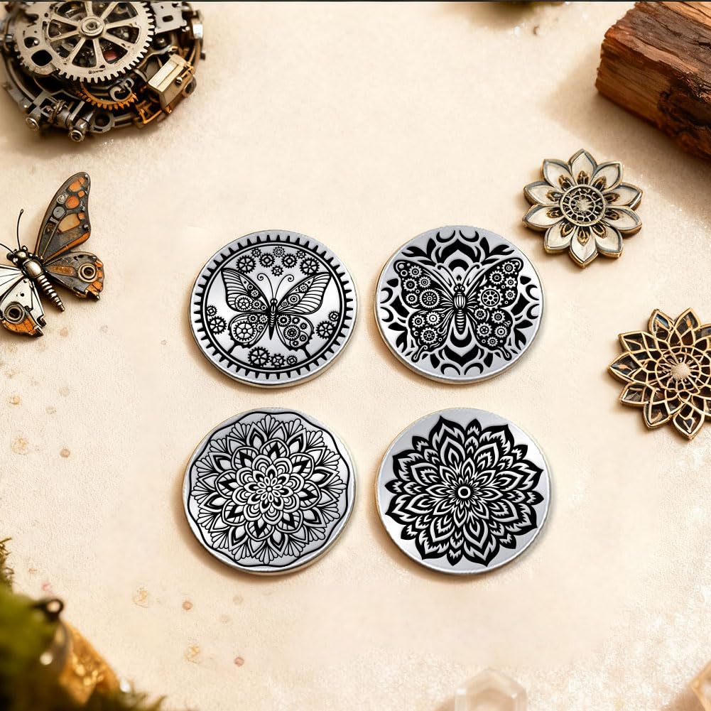 UNICRAFTALE 2Pcs Stainless Steel Double Sided Decision Coins Mechanical Butterfly Mandela Coin Insect Flower Decision Coin Gifts with Paper Box for Women Men Commemorative Gifts - Image 2