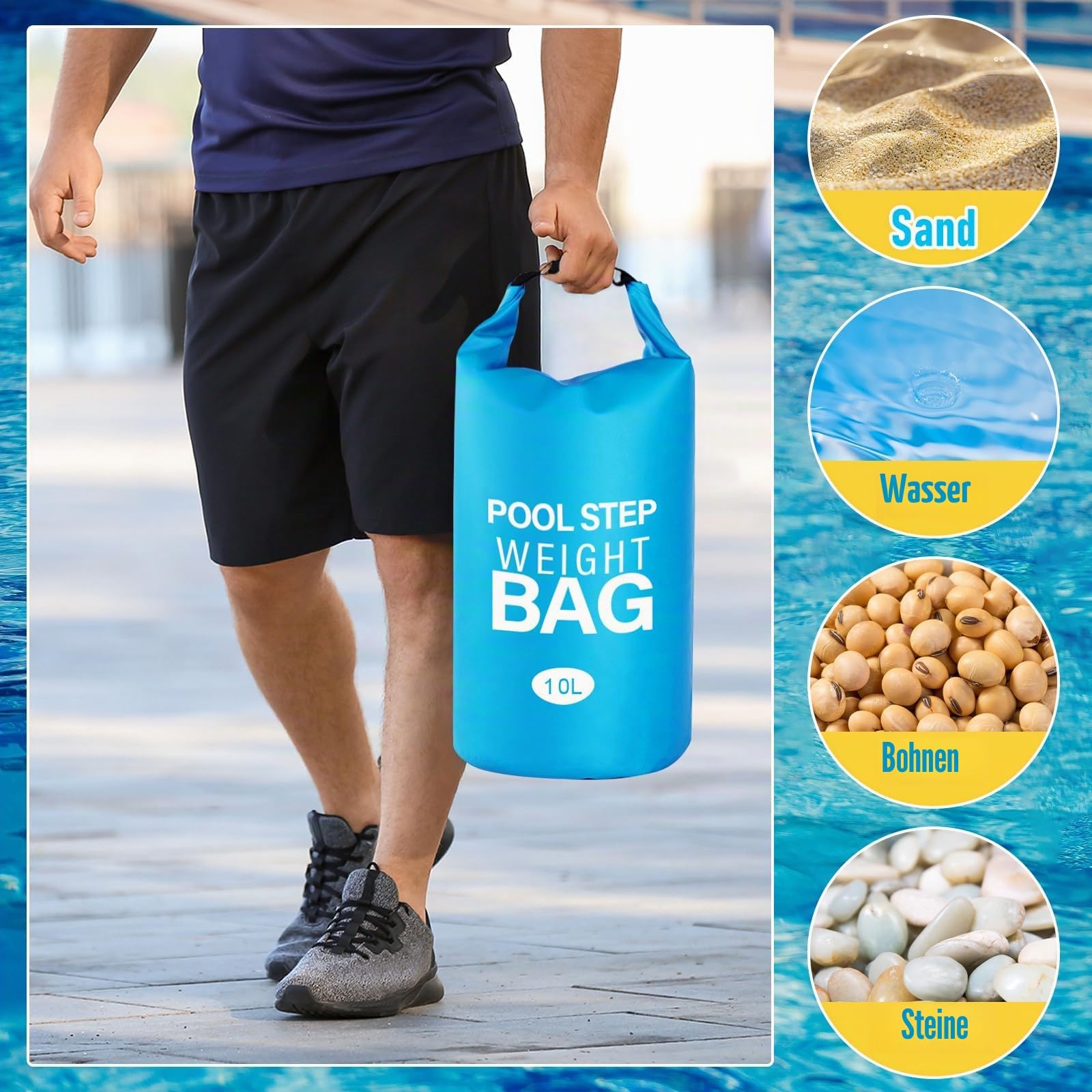 Jakelove Pesos para escalones de piscina, 2 unidades de 10 L/4,5 kg 500D PVC para escaleras, bolsas de arena impermeables y resistentes a desgarros para peldaños de piscina