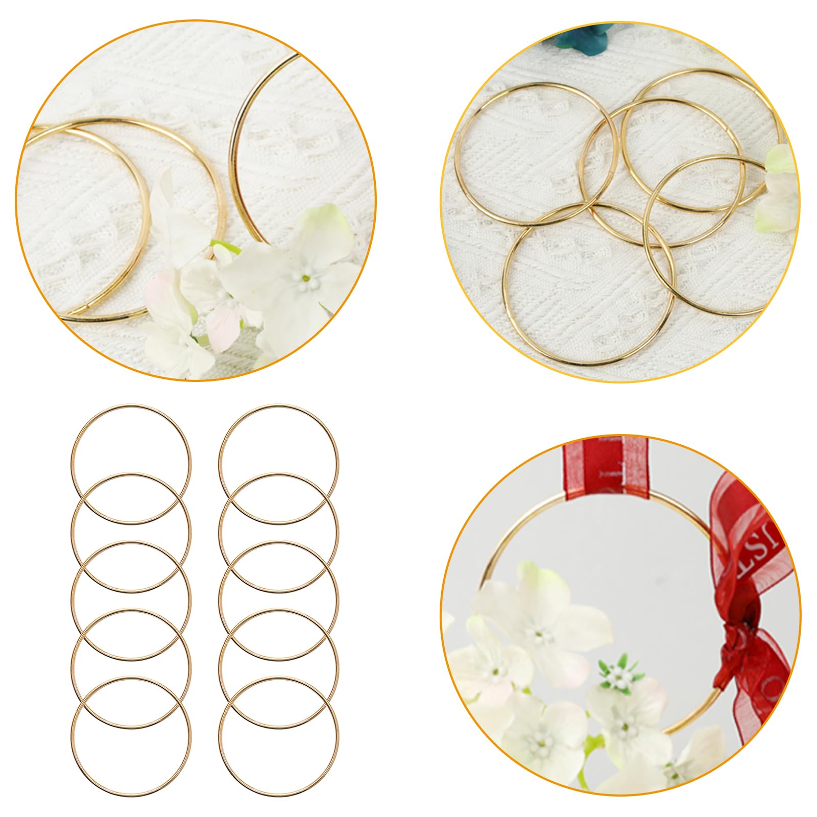 8 Pack Gold Metal Hoops For Crafts - 10 & 12 Inch Macrame Rings For DIY Projects