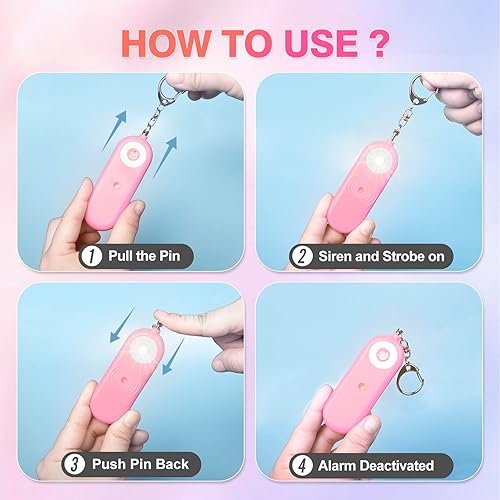 Miniatura 5 de Alarma de seguridad personal para mujeres  Llaveros de autodefensa de 130 dB, silbato de sirena, batería reemplazable con luz estroboscópica LED SOS