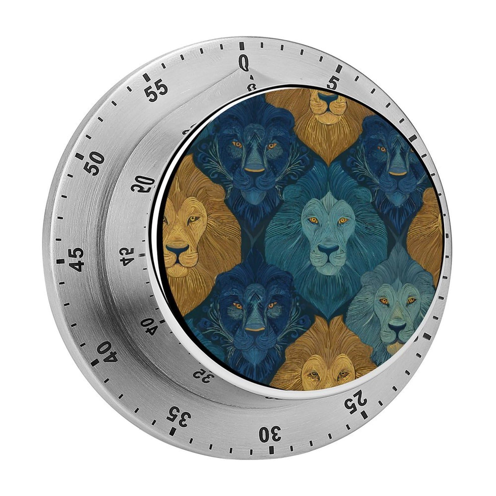 Lion Faces Luxury Art Mechanical Timer with Alarm for Kitchen Cooking Productivity Stainless Steel Timers