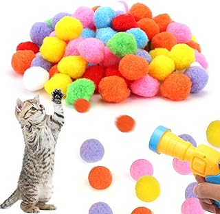 104pcs Cat Toys Interactive, Cat Toys Balls Launcher with 100pcs Pom Pom Balls 3pcs Ping Pong Balls Cat Ball Launcher Toy for Indoor Kitten Dogs Playing Exercising