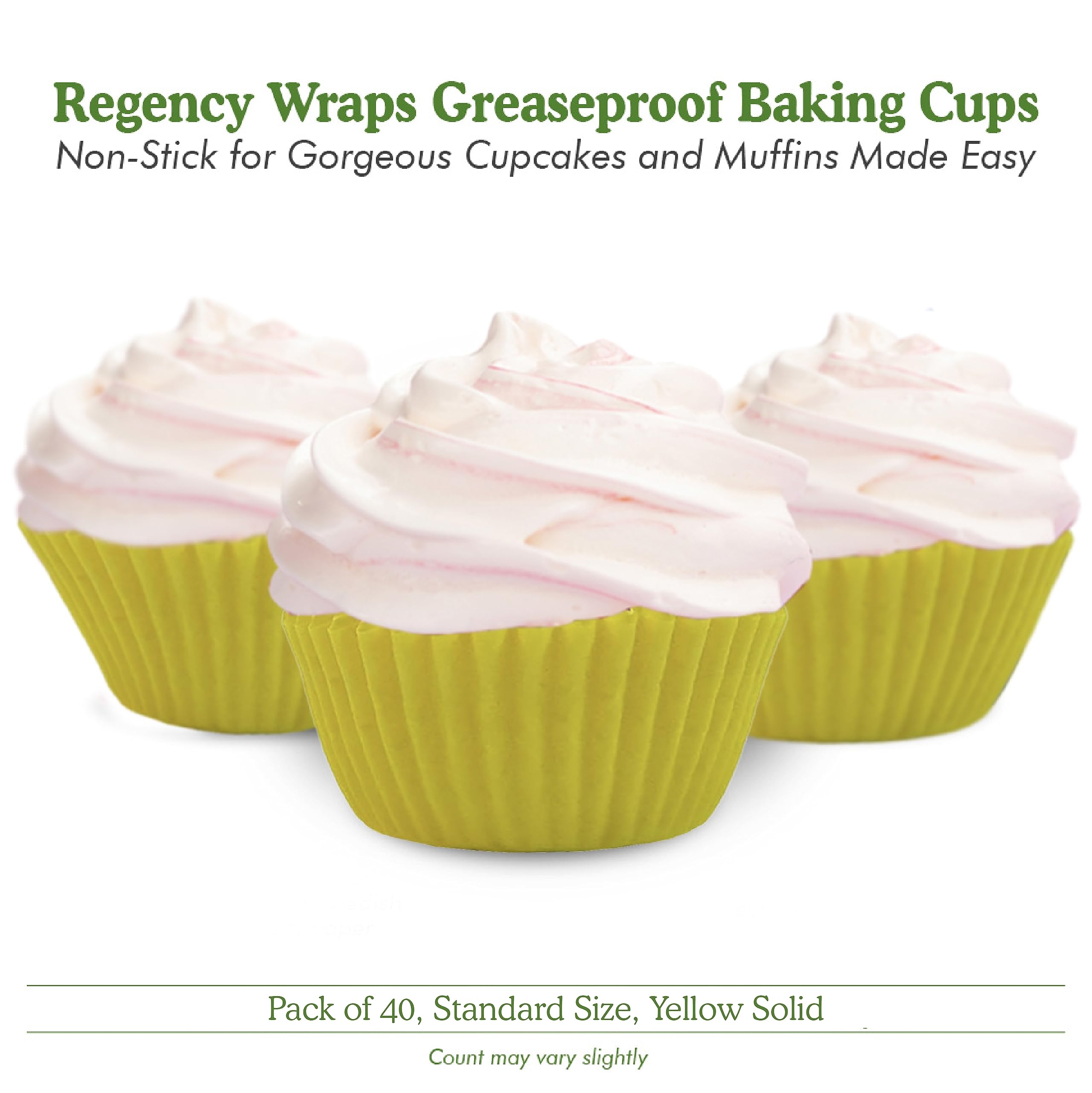 Regency Wraps Greaseproof Baking Cups, Solid Yellow, 40-Count, Standard.
