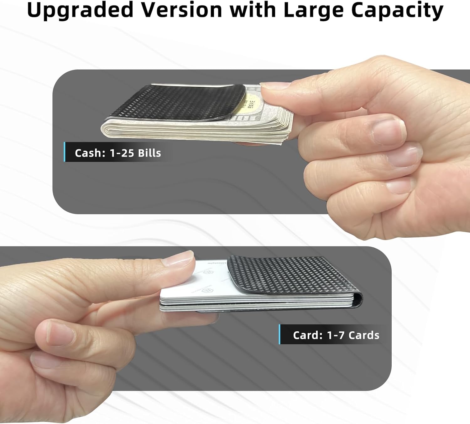 LittleBlack Real Carbon Fiber Money Clip, Ultra-Thin Slim Wallet (8mm / 0.31in), Front Pocket Card Holder, Strong Grip Holds Up to 25 Bills or 7 Cards, Minimalist Gift for Men