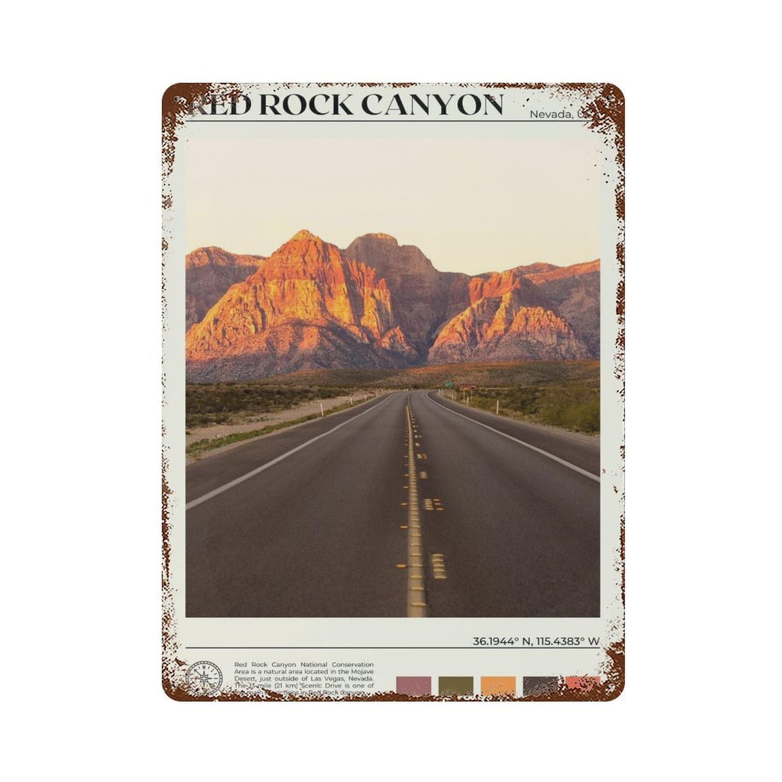 xiaoxiaoshen Real Photo Red Rock Canyon Decor Nevada Wall Decor Art Metal Tin Poster Modern Home Decor Art Home Bar Shop Decorations Vintage Sign 40x30cm
