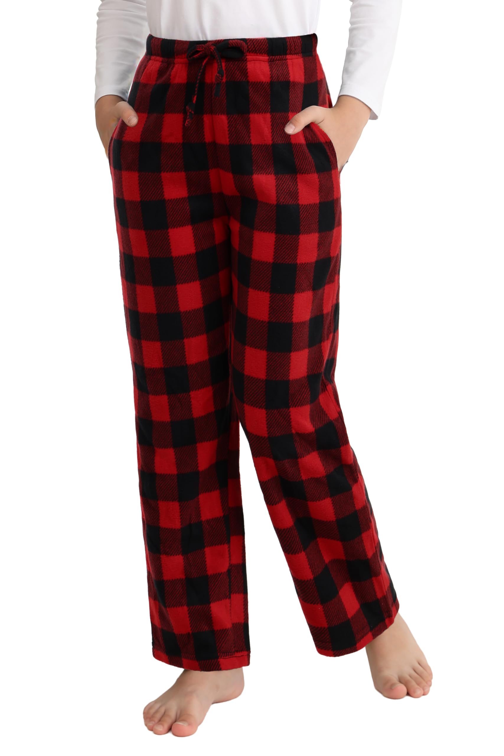 Motarto Boys Pants Kids Soft Micro Fleece Plaid Pants Elastic Waistband with Pockets Drawstring
