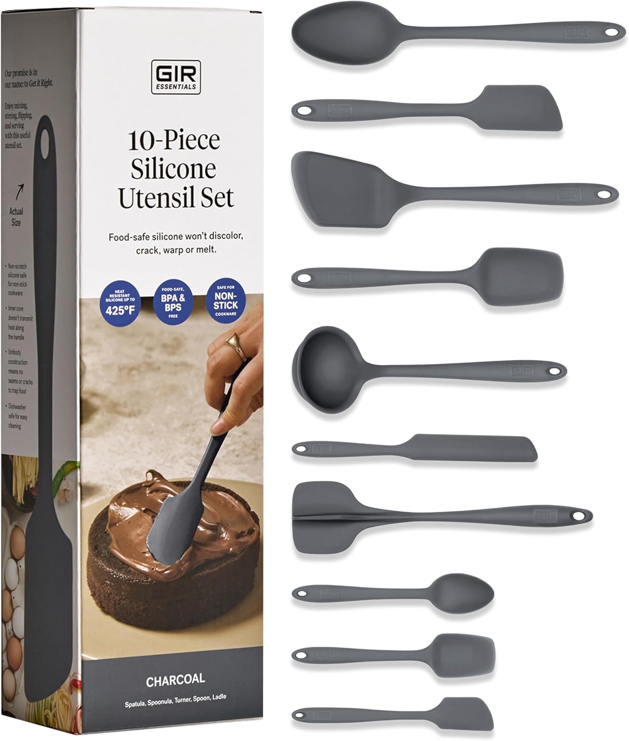 GIR: Get It Right 10 Piece Silicone Utensil Set – Ladle, Spatula, Flip, Spoon & Spoonula, Non-Stick, Heat Resistant, Dishwasher Safe, Silicone Kitchen Utensils, Baking Supplies – Charcoal GIR: Get It Right 10 Piece Silicone Utensil Set – Ladle, Spatula, Flip, Spoon & Spoonula, Non-Stick, Heat Resistant, Dishwasher Safe, Silicone Kitchen Utensils, Baking Supplies – Charcoal