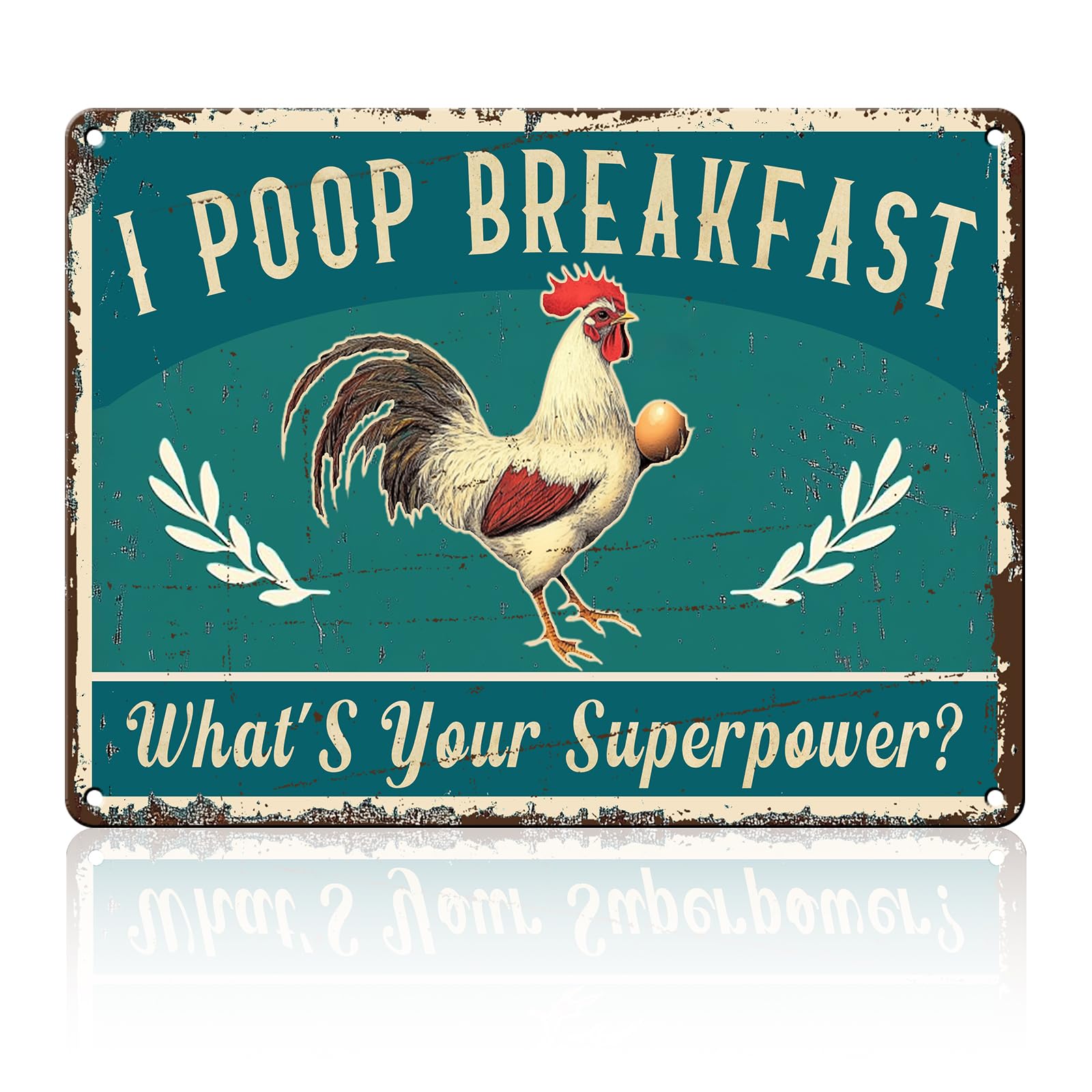 Anceky I Poop Breakfast What‘s Your Superpower Tin Sign Retro Metal Sign Wall Decor for Porch Yard Fence Outside Home 12×16 Inch