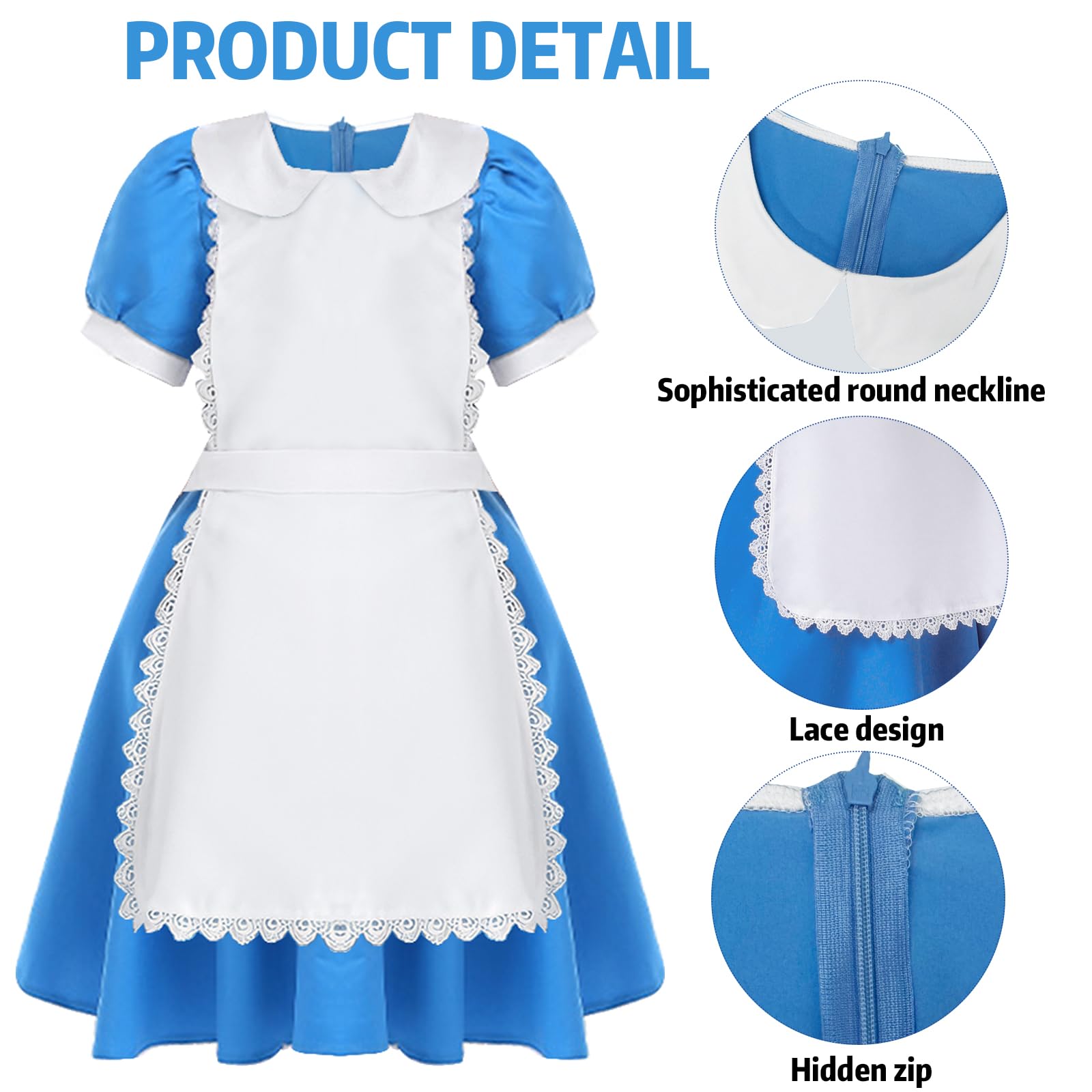 Mprocen Blue White Pinafore Dress World Book Day Costumes for Girls Costume Wonderland Princess Costume Apron Dress Childs World Book Day Book Week Fancy Dress Costume Kids Fancy Dress(M - Image 2