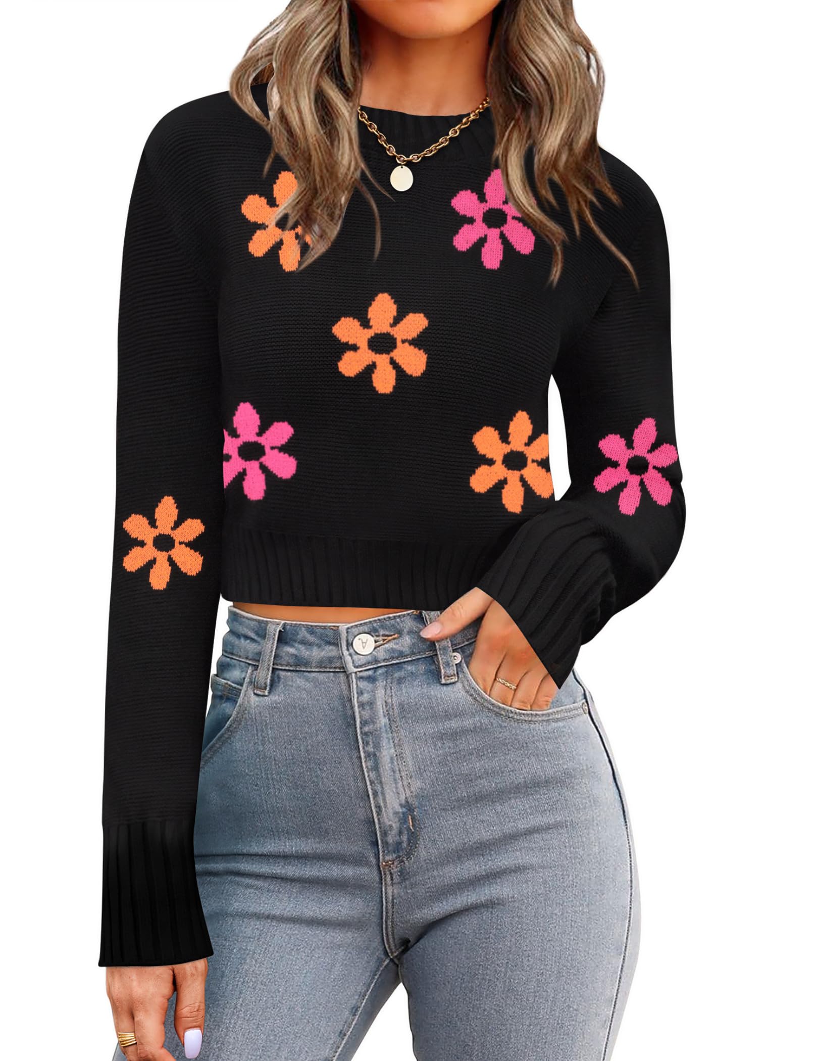 Zeagoo Women's 2026 Fall Crewneck Cropped Sweaters Long Sleeve Knit Tops | Basic Soft Cozy Ribbed Knitted Pullover,Trendy Winter Fashion Layer Cute Clothing,Going Out Business Casual Dressy Outfit