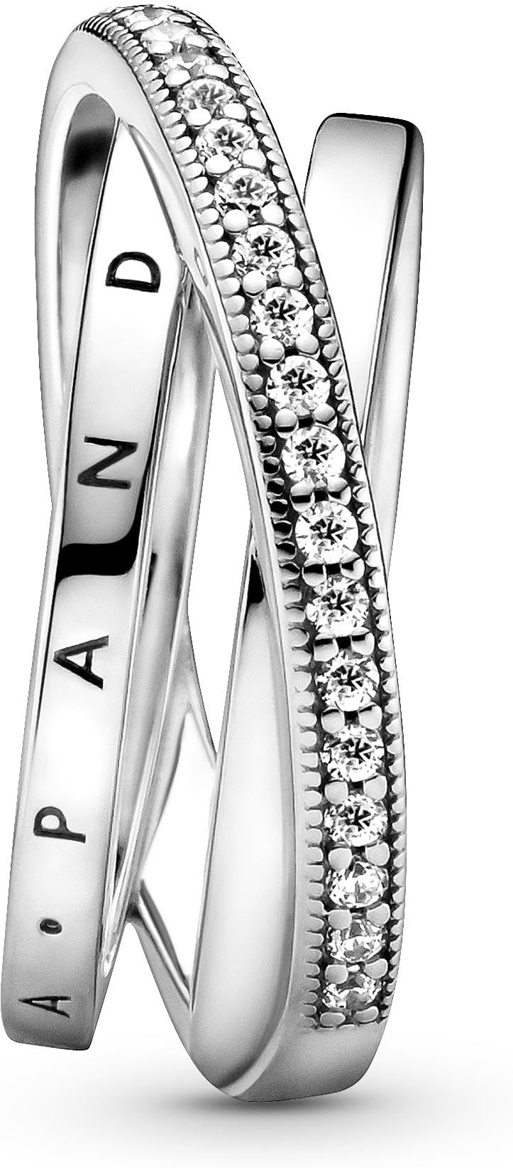 Pandora Signature Ring überkreuztes Pavé, Dreifachring, Sterlingsilber, mit klarem Cubic Zirkonia