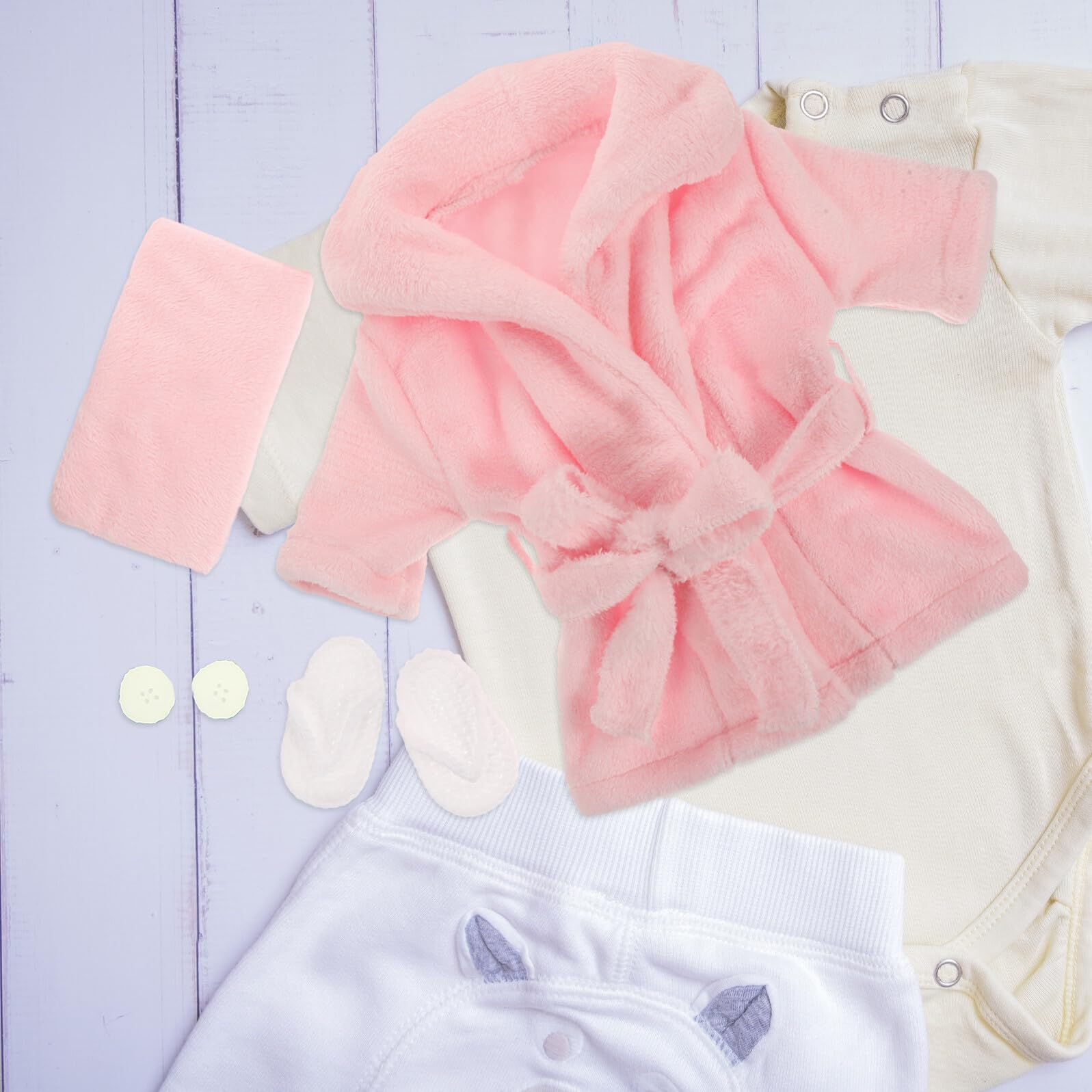 Bata de Fotografía para Recién Nacido, 1 Juego Rosa | Forro Polar Coral Suave, Accesorios Incluidos, para Ñiño Niña y Niños Pequeños, Sesiones y Fiestas