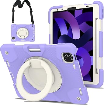 SCSVPN for iPad Air 5th/4th Generation Case 10.9, Protective Kids Case for iPad Pro 11 Inch 2022 2021 2020 20184th/3rd/2nd/1st gen with Pencil Holder-Rotation Stand/Handle-Shoulder Strap, Purple