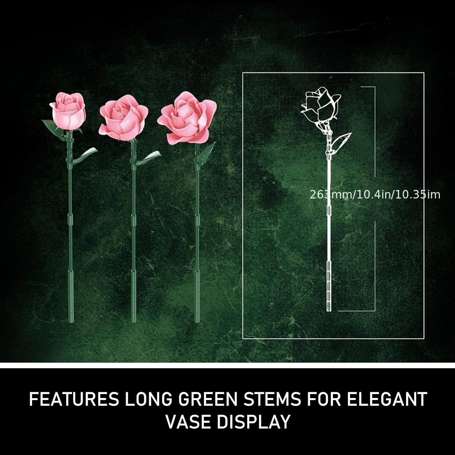 Pink Roses Bouquet Building Set, Pretty Pink Artificial Flowers Blocks Kit for Adults Women Teengirls Lovers - Gift for Mother's Day & Valentines - Botanical Collection Home Decor