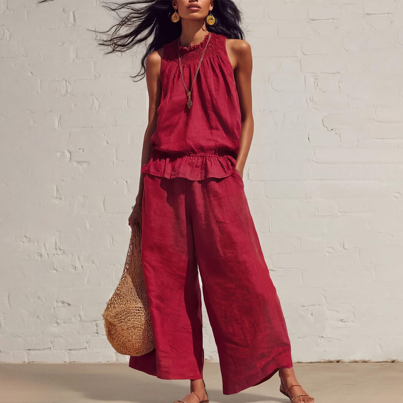 Conjunto Mujer Verano 2 Piezas Moda raje de Primavera Ligero Chndal Blusa Pantalones Ropa Playa Vacaciones Deportivo Casa Trabajoconjuntos mujerLimpio y Profesional