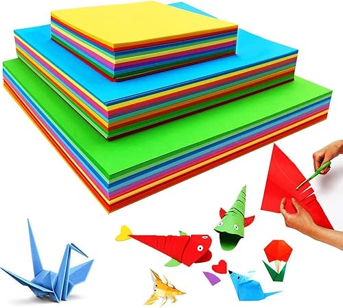 Origami - Papel cuadrado de color plegable para niños, proyectos de manualidades y manualidades, 3 tamaños, 10 colores vivos, 600 hojas