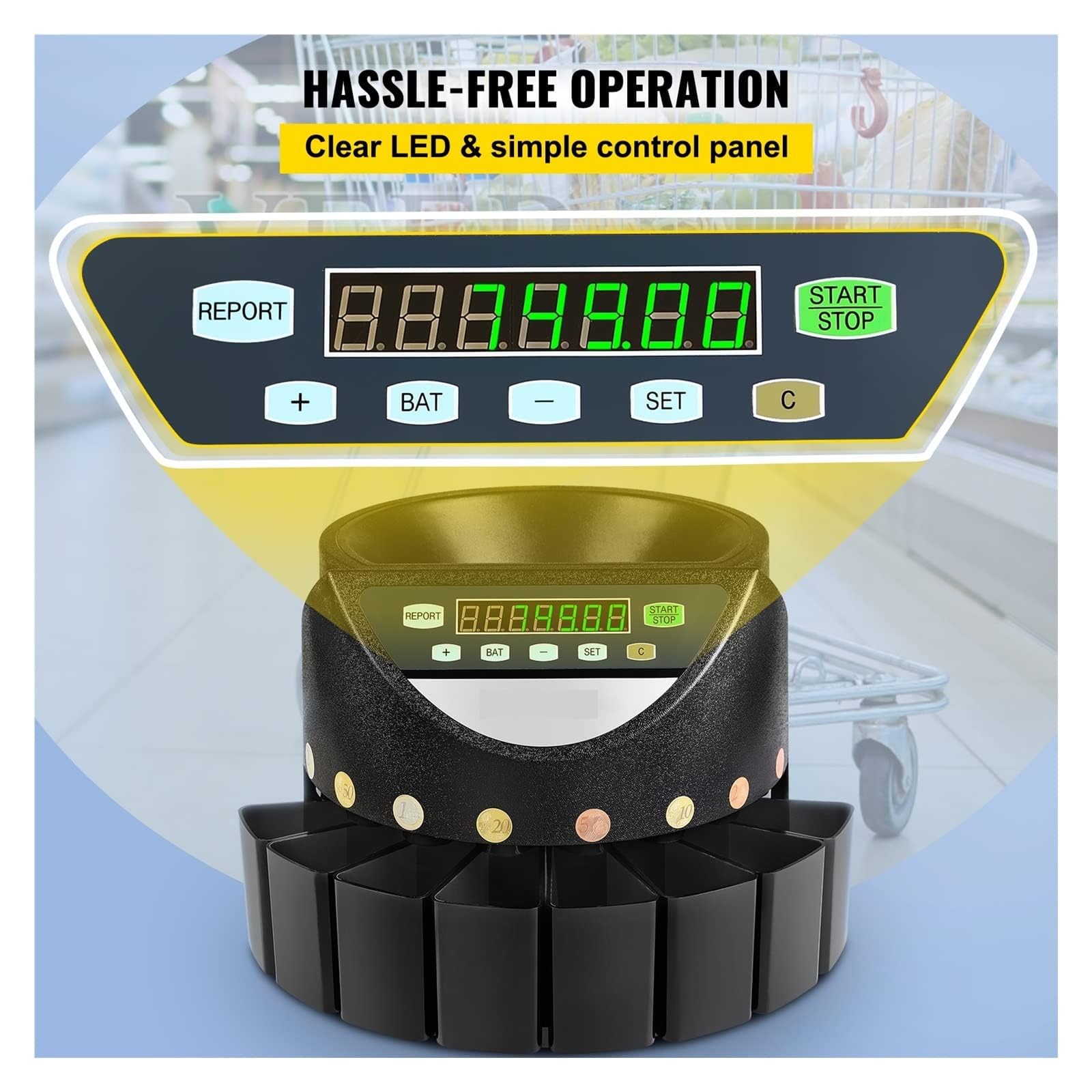 Accessoires pour la Maison, Trieuse et compteuse de pièces de Monnaie électriques en Euros - Machine Automatique d'une capacité de 300 pièces avec AFF