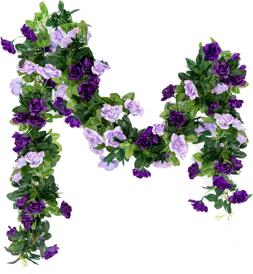 Hobyhoon 3PCS/23.7FT Artificial Purple Rose Flower Garland, Outdoor