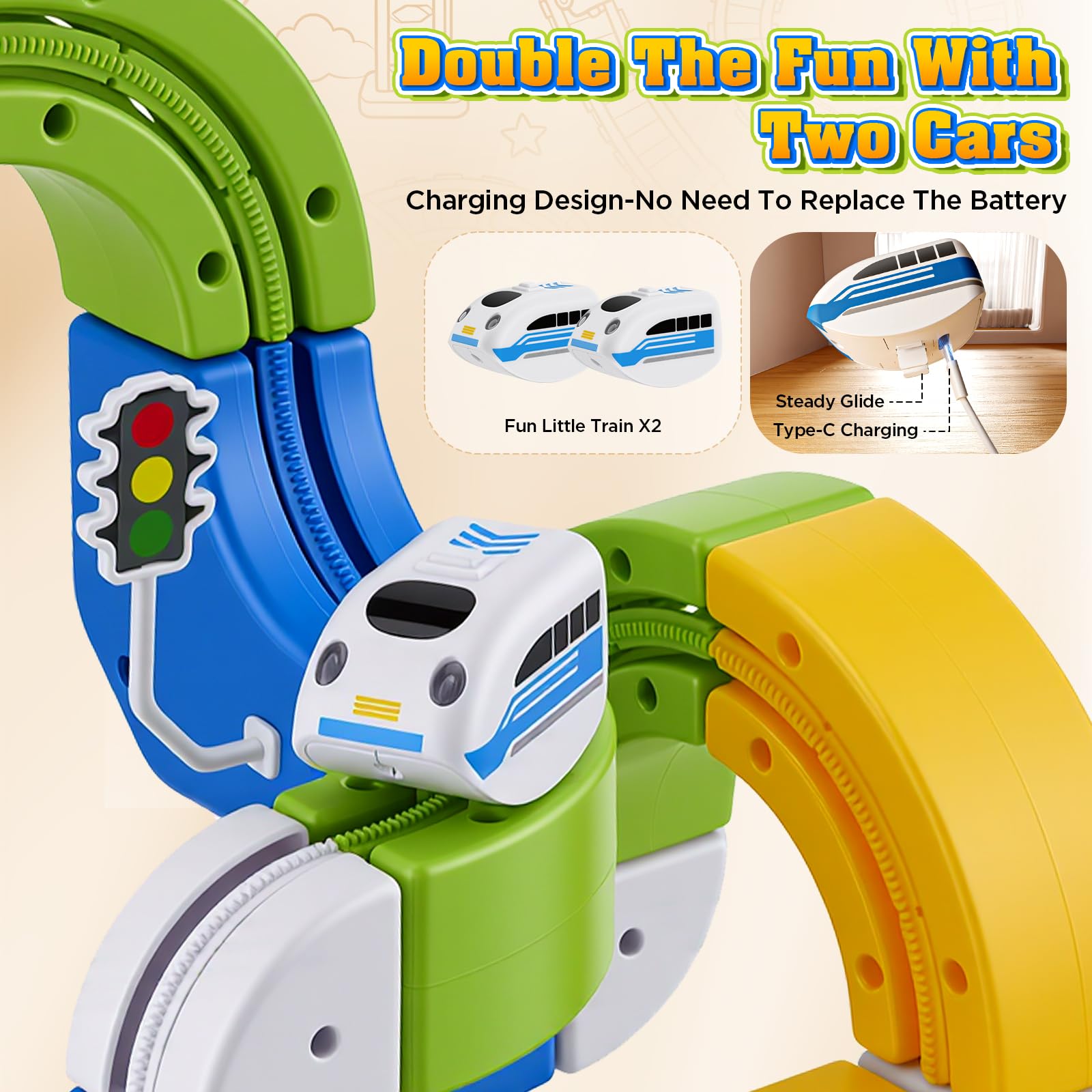 Train Électrique Enfant 224 Pièces – Cube Track Train avec Système klick, Parcours 3D et Ventouses, Jeu de Construction Créatif pour Enfants Dès 3 Ans
