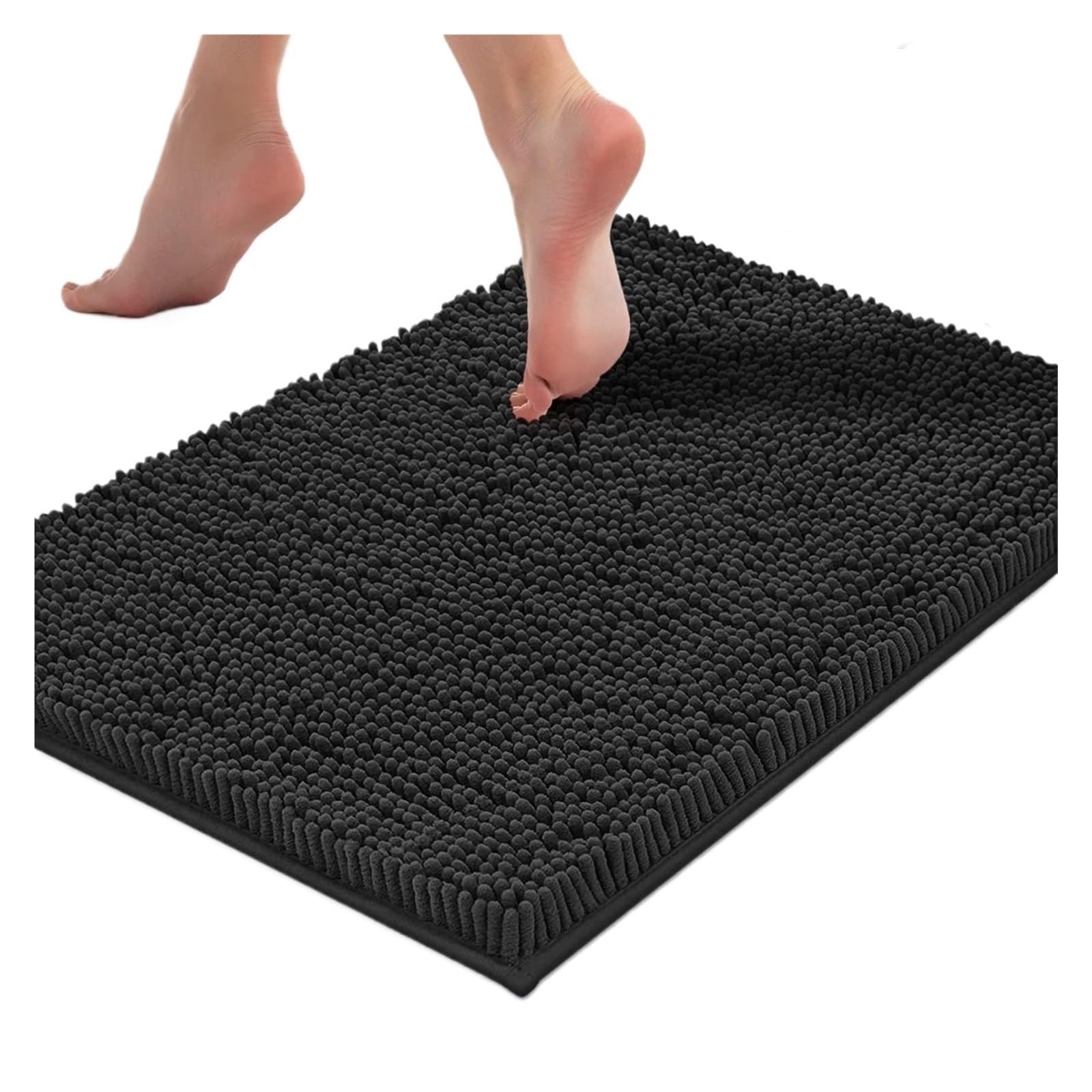 Shower Mat Absorbent Soft Plush Bath Mat Machine Washable Non slip Bathroom Carpet Suitable for Bathtubs and Showers(Black,400MMx600MM)