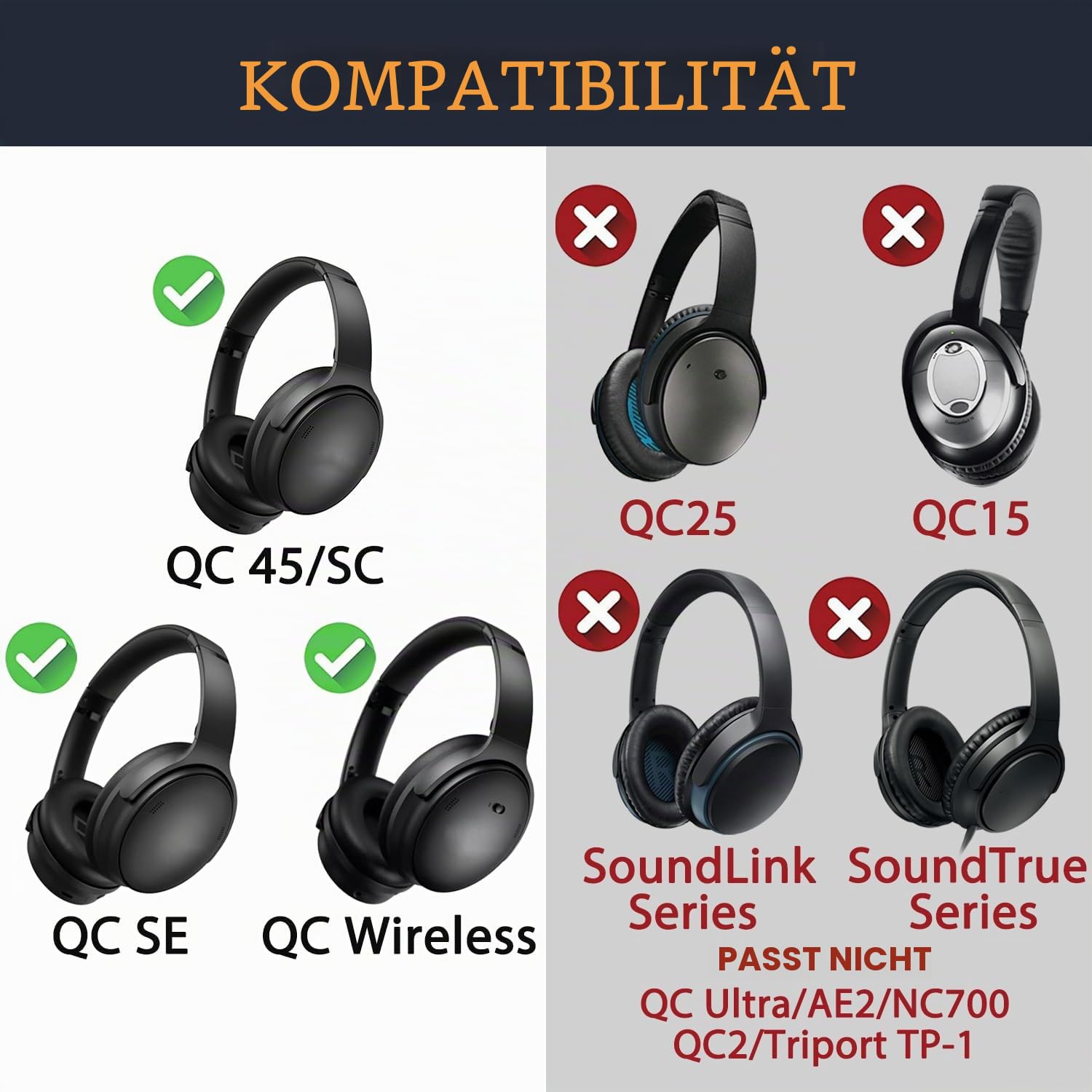 SOULWIT Ersatzset für Bose QC45/QC35/QC SE – Schwarz