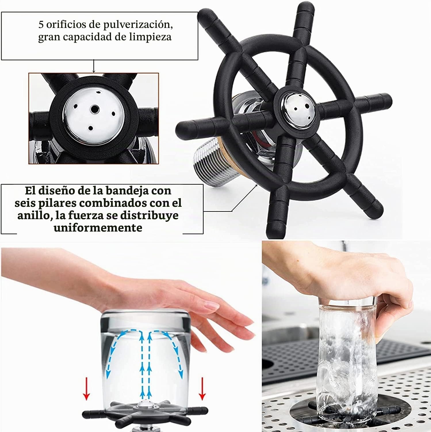 Lavadora de vasos, 114 mm de diámetro 201 Limpiador de vasos de acero inoxidable Lavador de botellas Lavador de botellas de cerveza Bandeja de goteo de cerveza Enjuagadora de tazas Leche Té Té Lavador