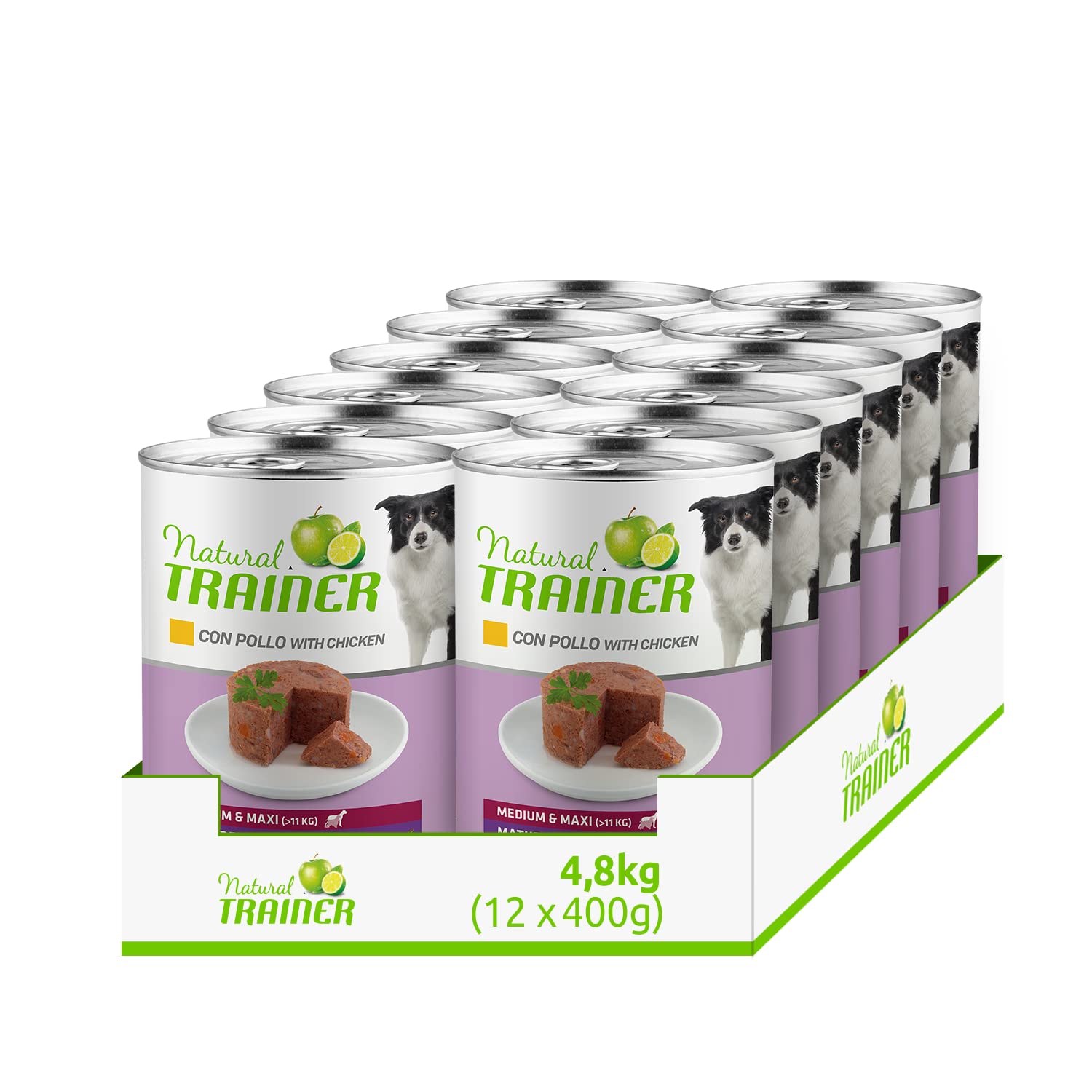 Natural Trainer Medium-Maxi Maturity - Cibo Umido per Cani con Pollo 12 x 400 g