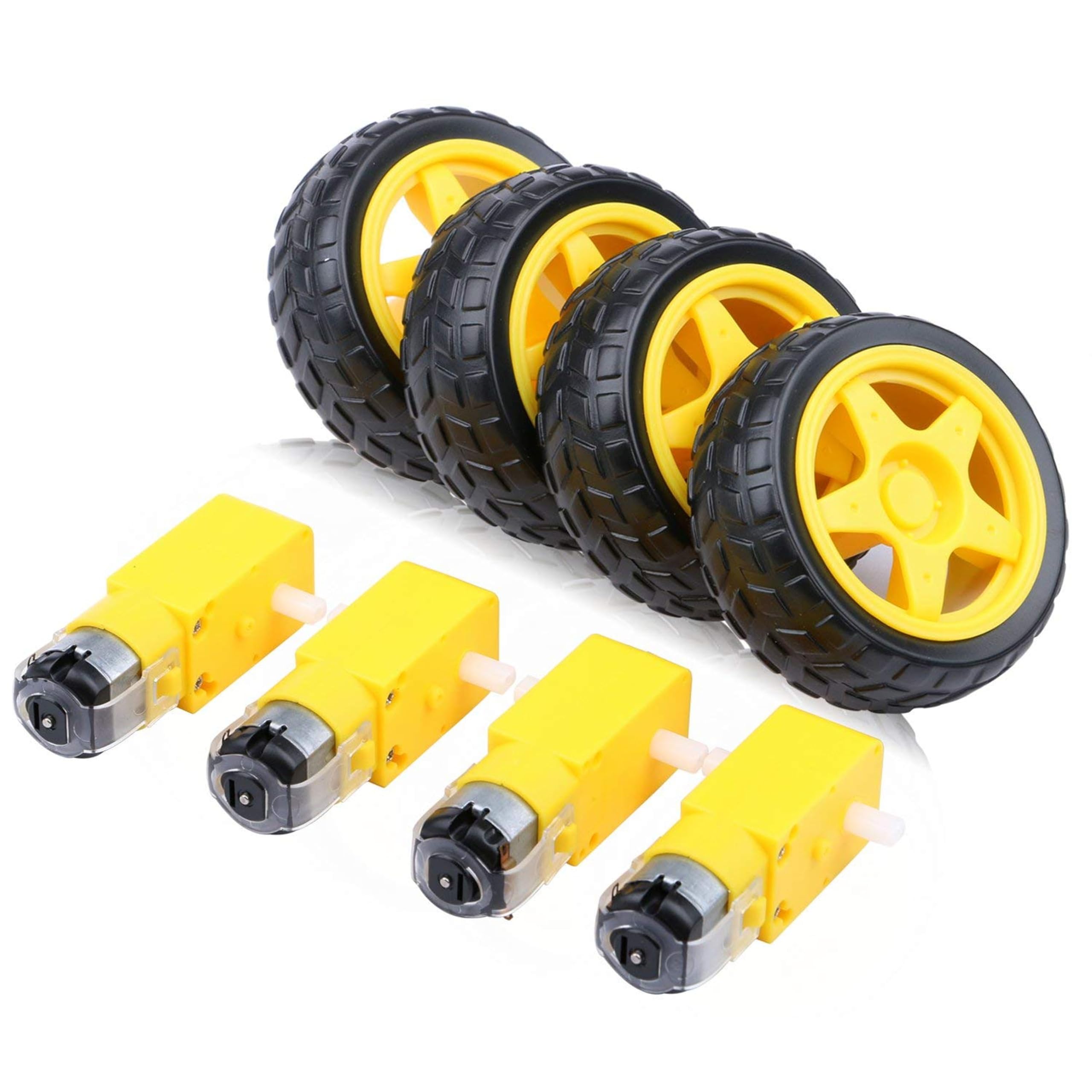 Electronic spices 4PCs DC Electric Motor 3-6V Dual Shaft Geared TT Magnetic Gearbox Engine with 4Pcs Plastic Toy Car Tire Wheel, for DIY Robot Car & Smart RC Projects