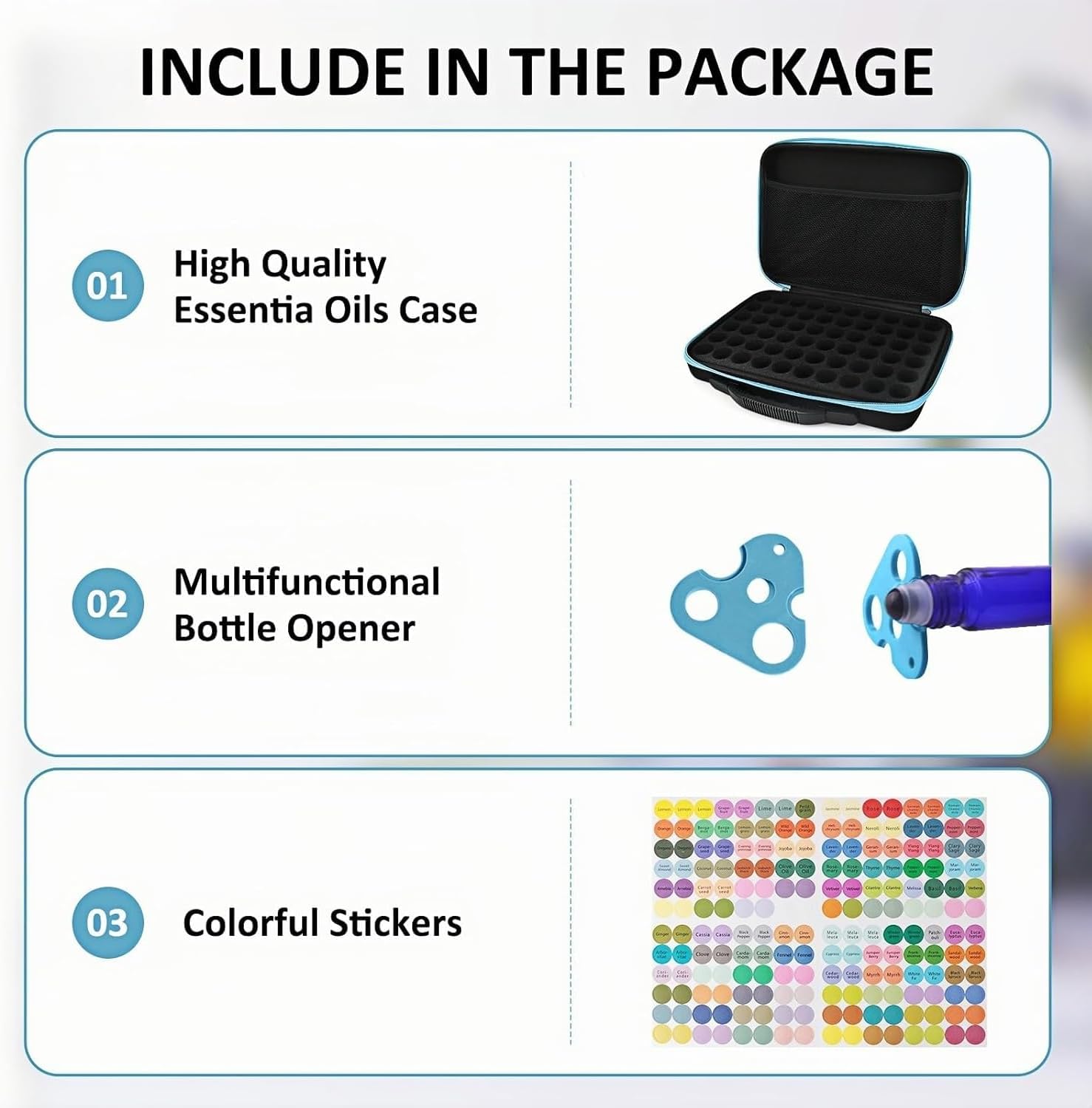 Essential Oil Storage Organizer,60 Bottle EVA Essential Oil Case Essential Oils Box,Essential Oil Storage Carrying Case Holds 5ml- 15ml For Doterra & Young Living,Come with Labels & Bottle (Blue)