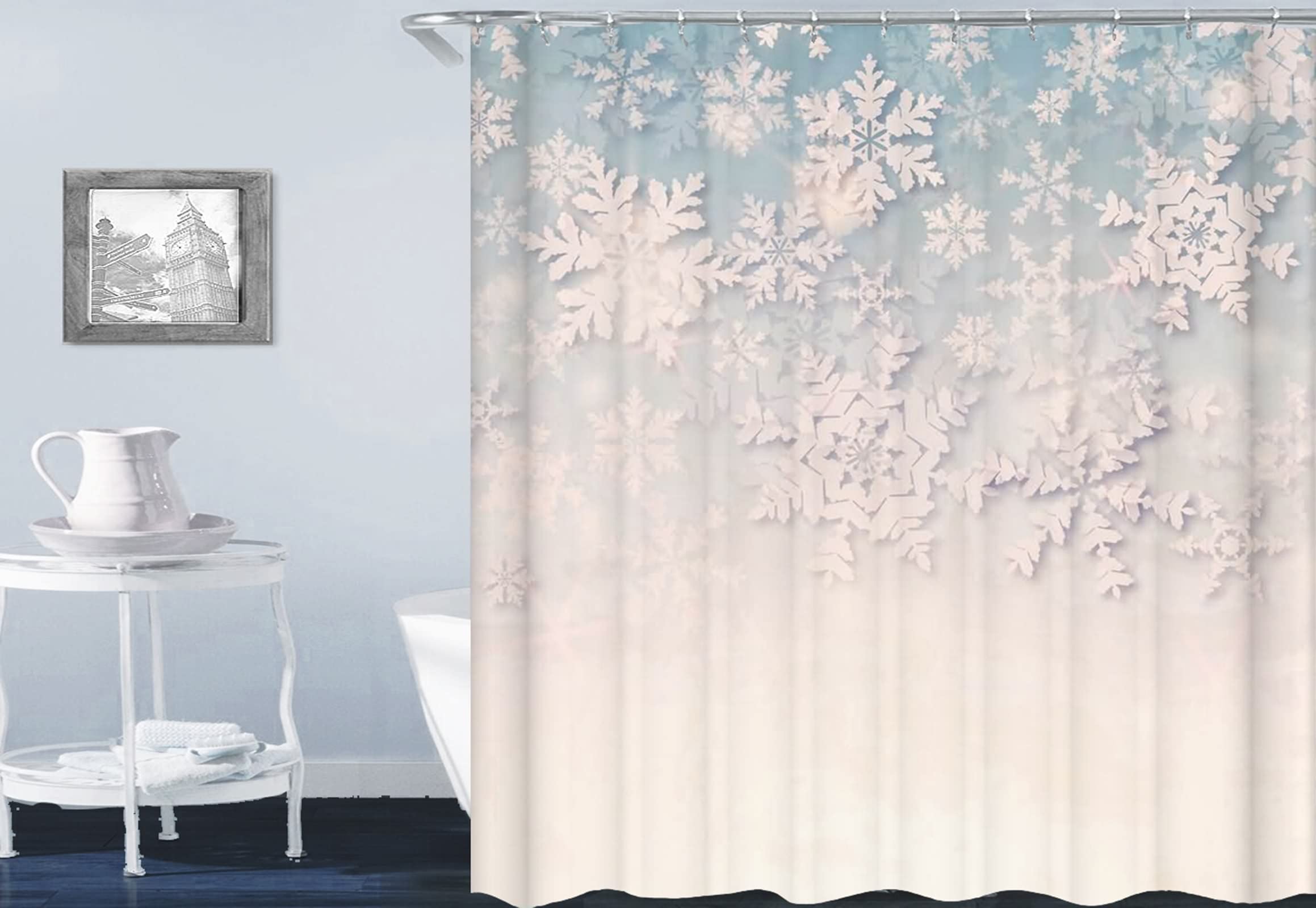 Rideau de douche imperméable avec anneaux textile polyester anti-moisissure