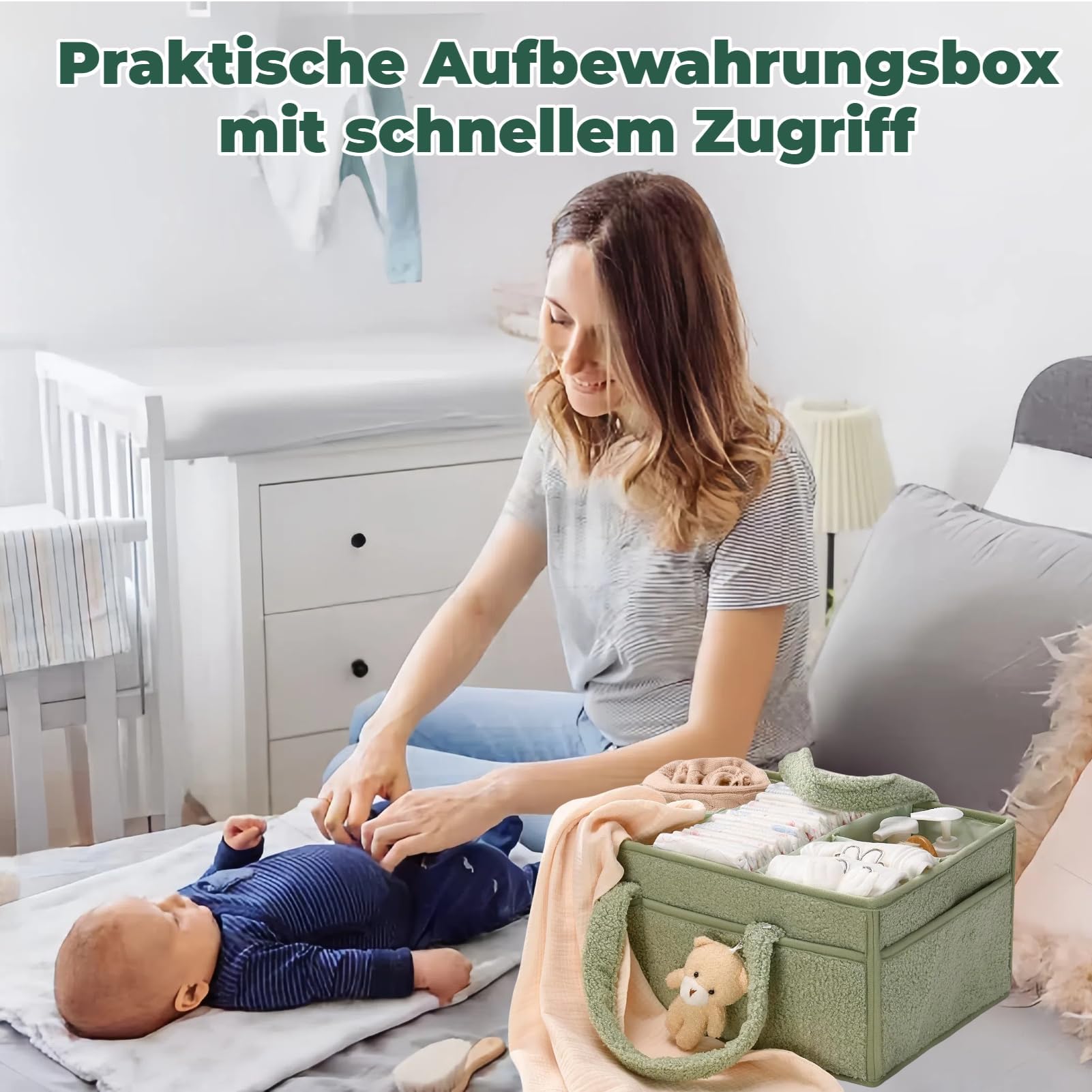 Panier Rangement BéBé, Portable Panier De Rangement Bebe, Langer Feutre Bebe, Compartiment Amovible, Parfait Pour Les Essentiels Du Nouveau-Né, Le Changement Des Couches (A)