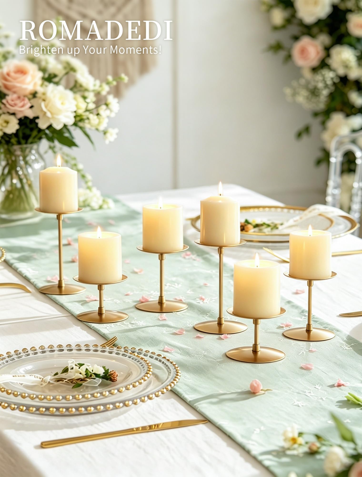 Romadedi Metall Kerzenständer Kerzenhalter Gold – für Stumpenkerzen Kerzen Adventskranz 24er Set Vintage Modern Deko Tischdeko für Weihnachten Hochzeit Wohnzimmer