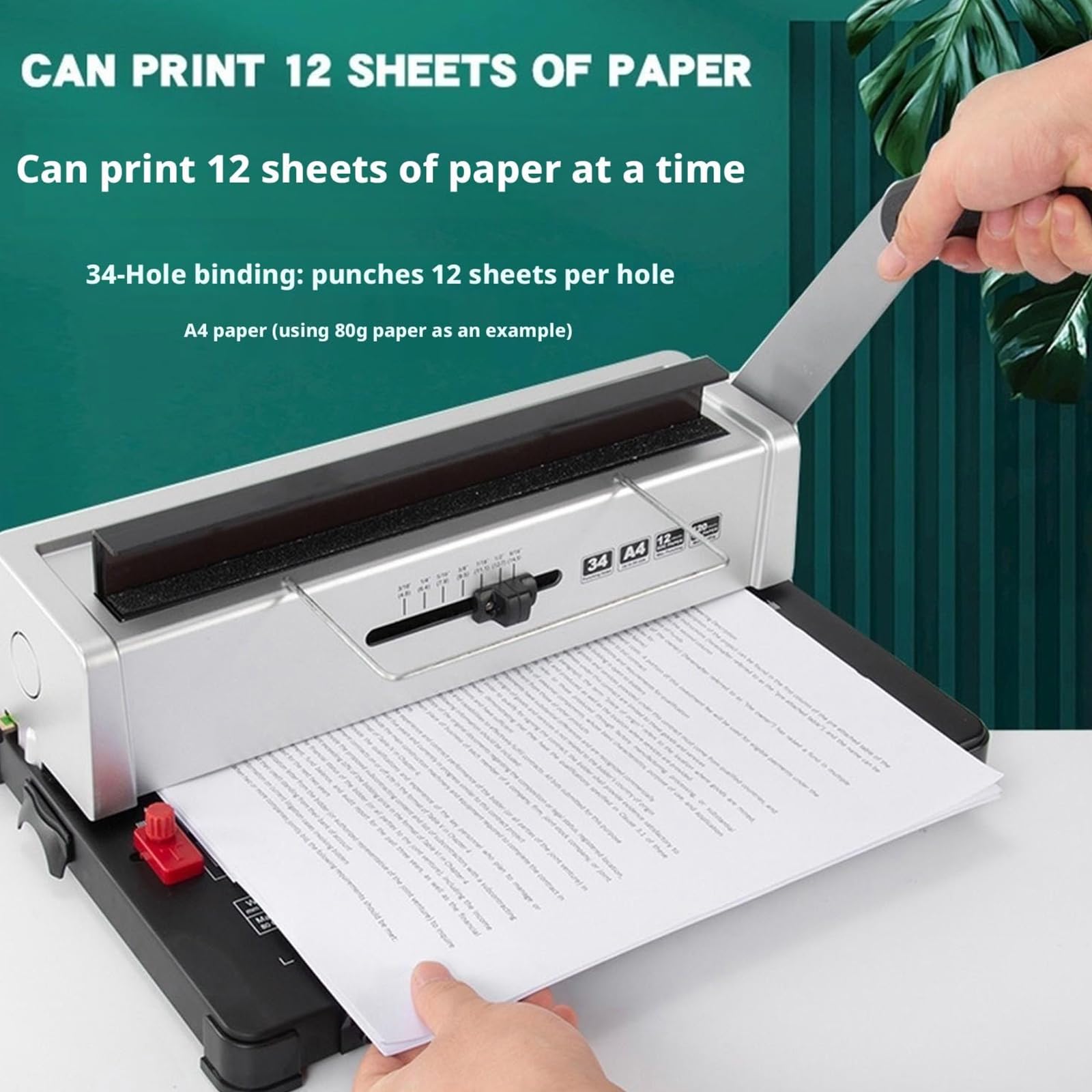 Rilegatrice A Spirale Manuale Formato A4, Con 34 Fori E Capacità Di 12 Fogli, Margine Regolabile 3/4/5 Mm, Passo 3:1, Ideale Per Relazioni, Contratti E Documenti D'ufficio Machine+50single-coil